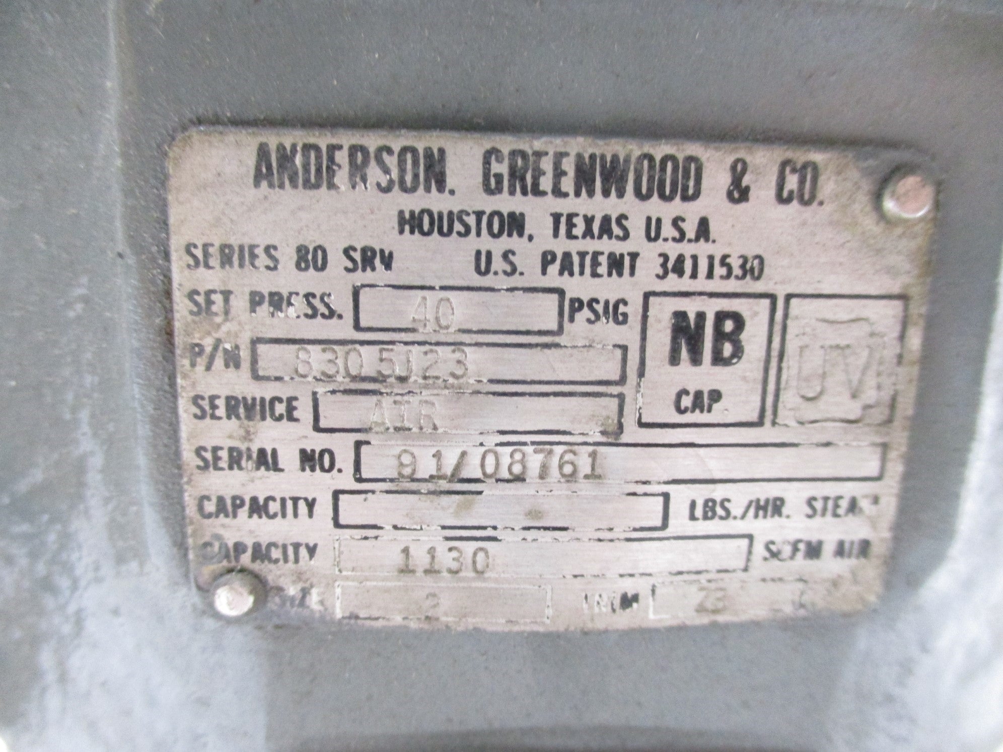ANDERSON GREENWOOD SERIES 80 8305J23 40PSIG NSNP