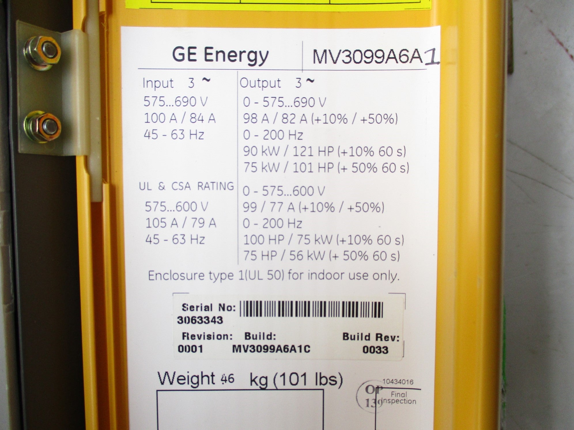 GENERAL ELECTRIC MV3099A6A1 REV. 0001 NSMP