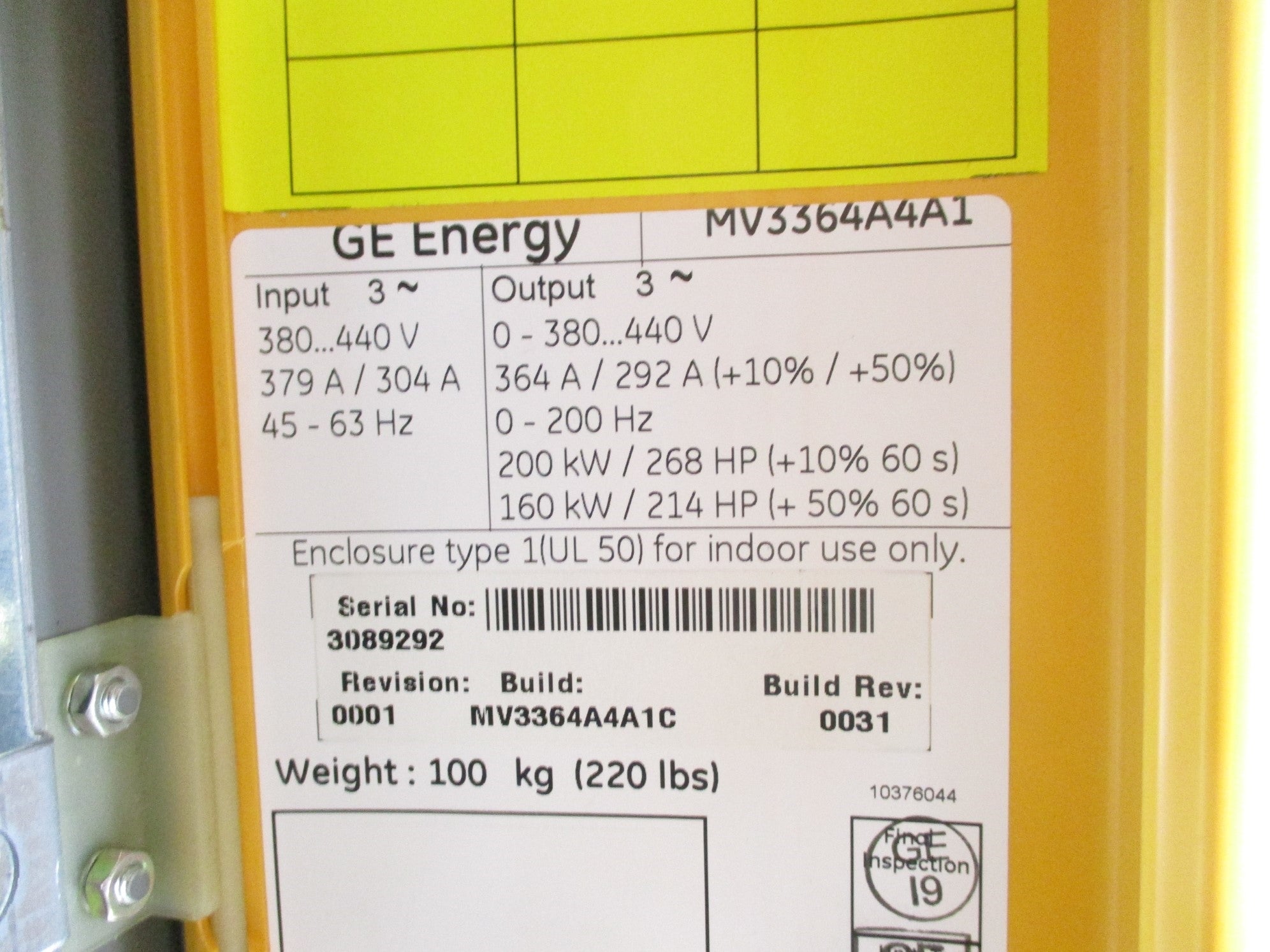 GENERAL ELECTRIC MV3364A4A1 REV. 0001 NSMP