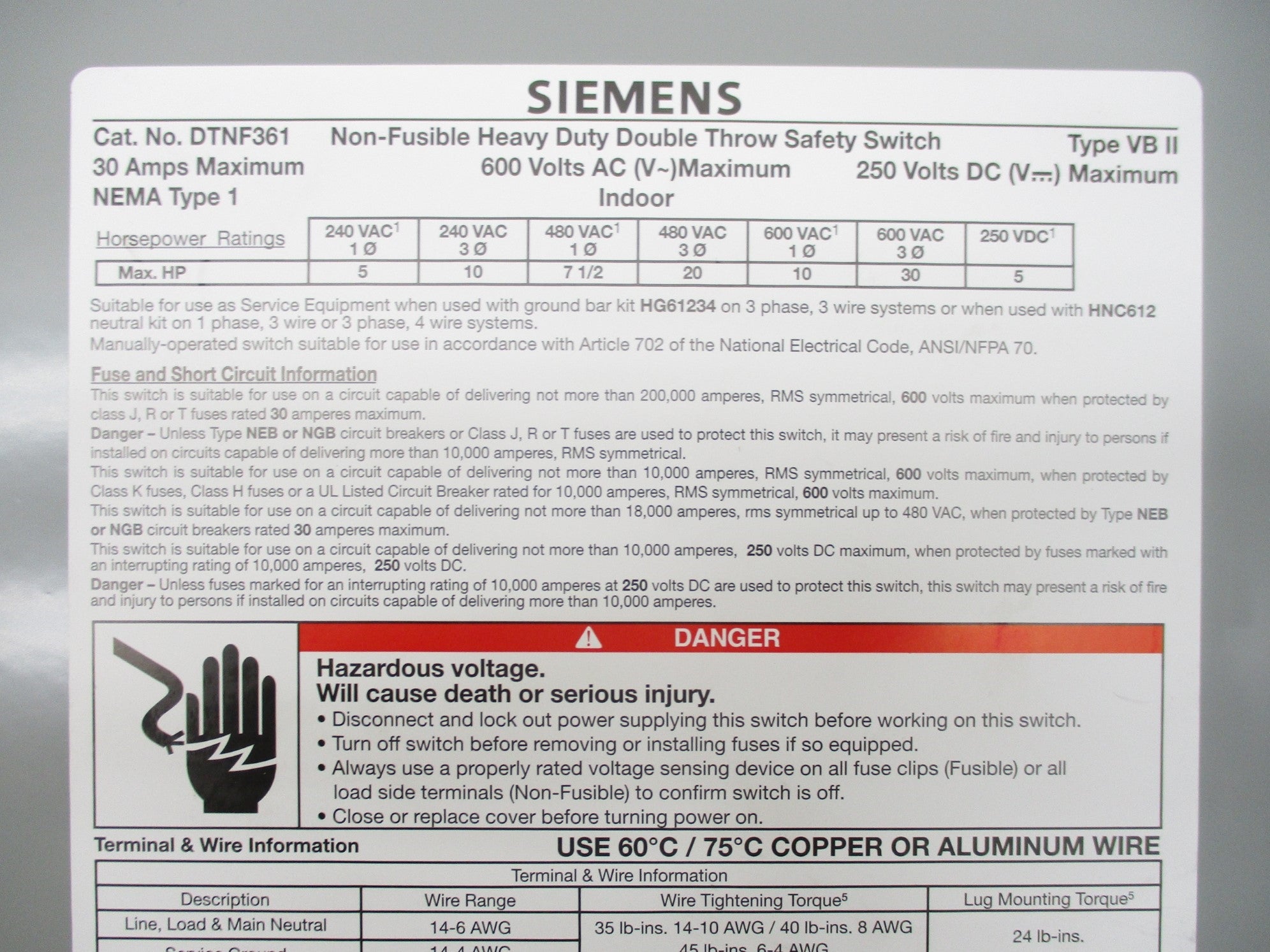 SIEMENS DTNF361 NSMP