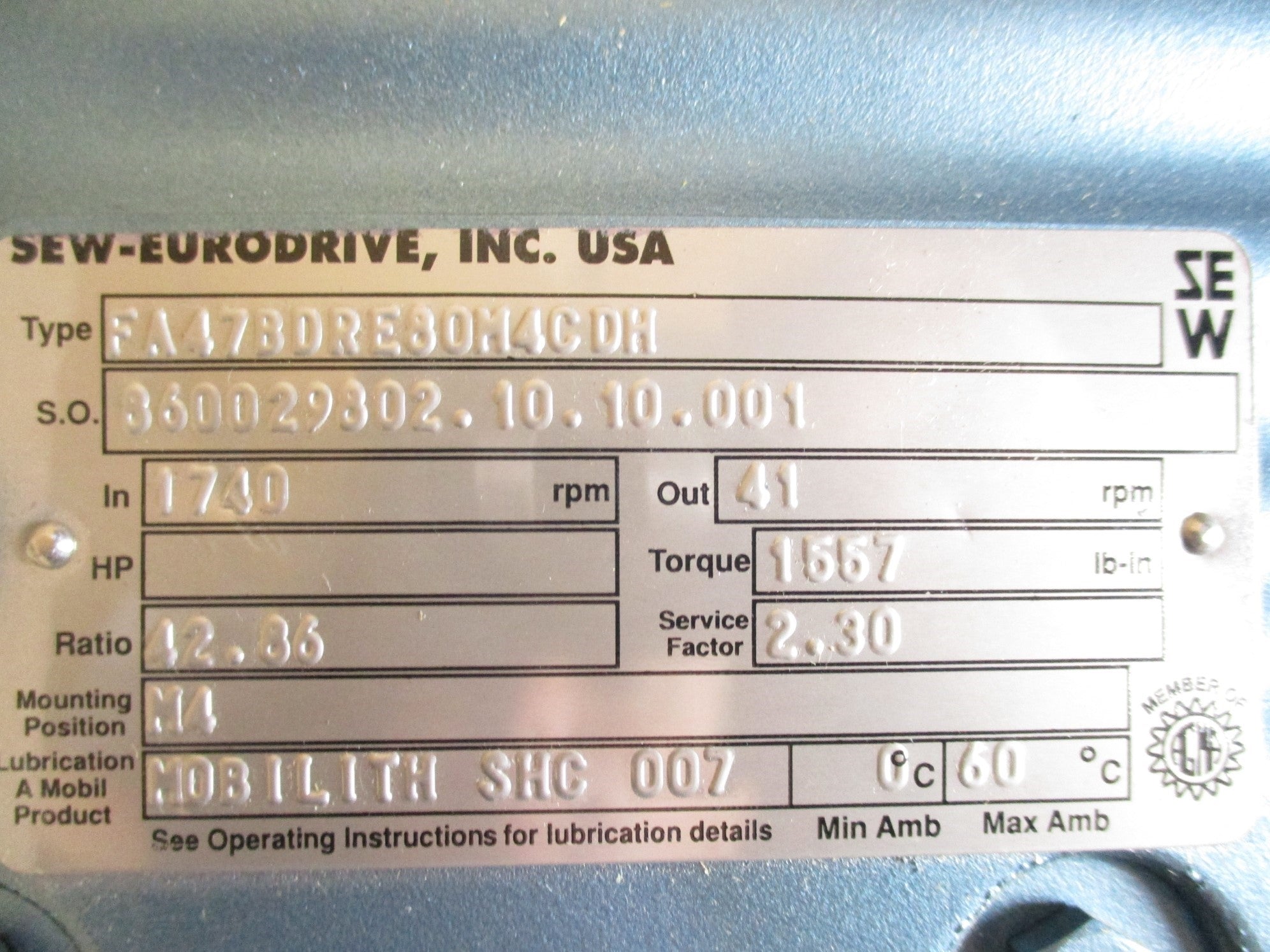 SEW EURODRIVE FA47BDRE80M4CDH NSNP