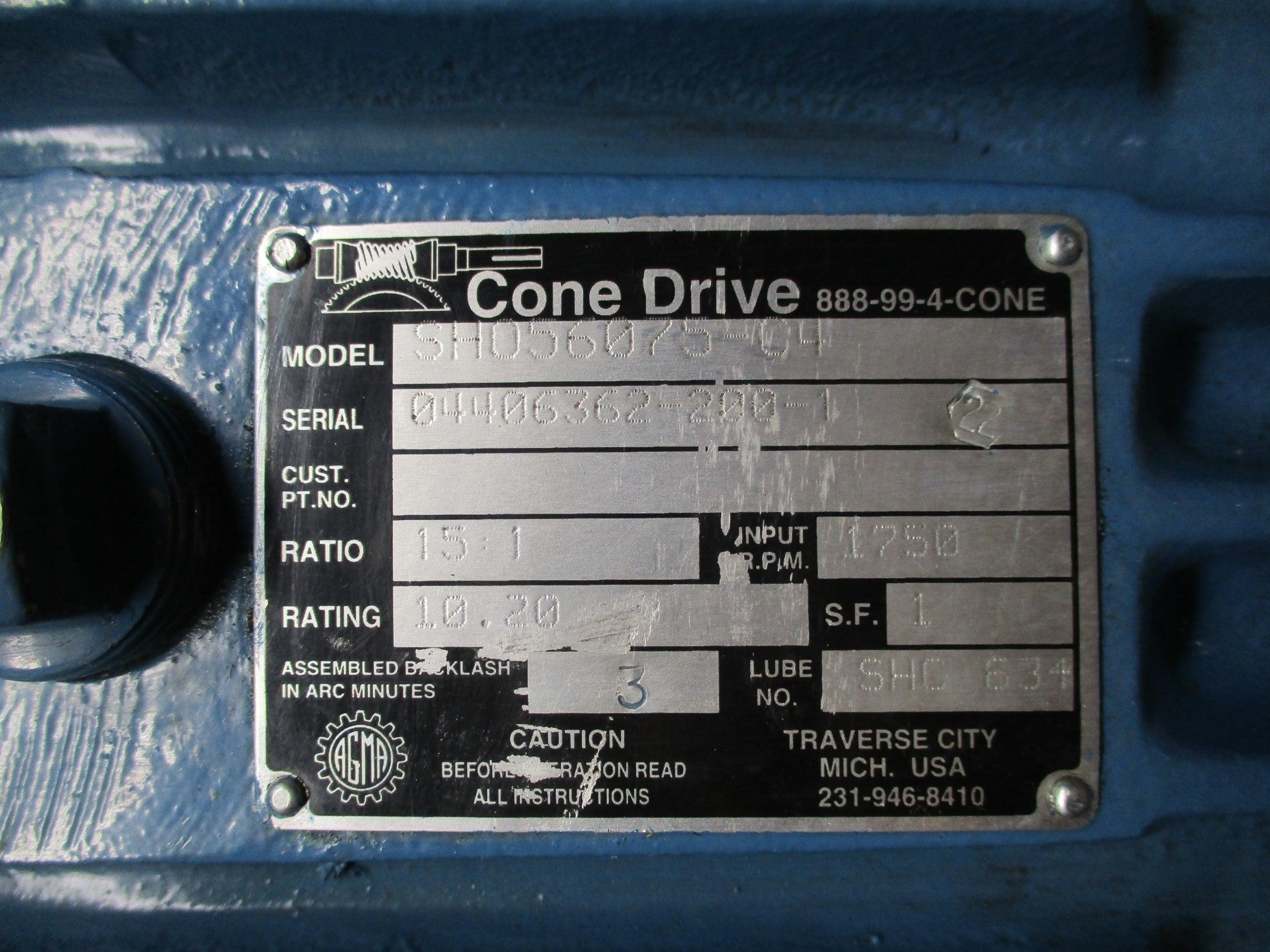 CONE DRIVE SHO56075-04 RATIO 15:1 NSMP
