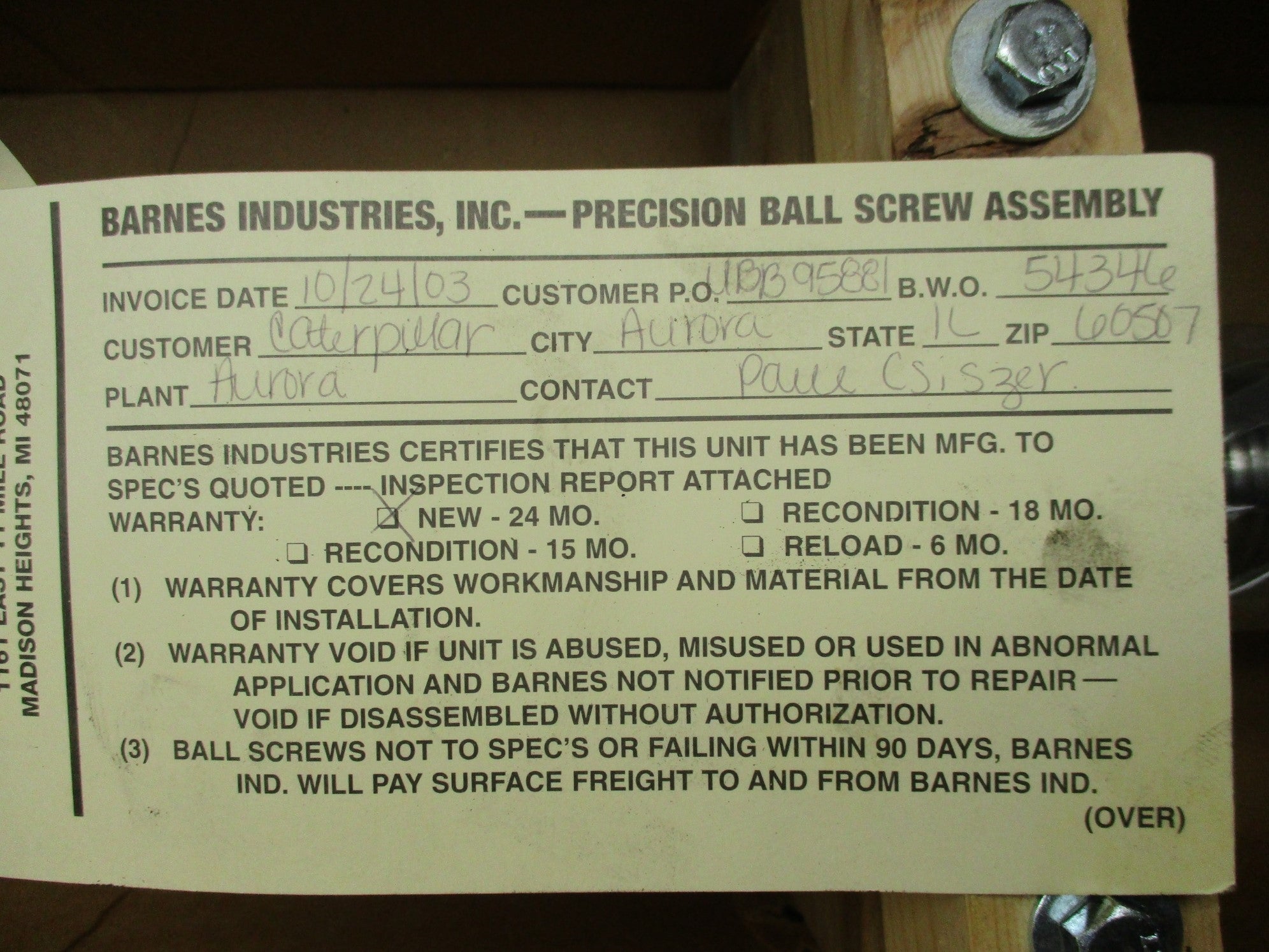 BARNES INDUSTRIES 54346 48" 1.79"DIA NSMP