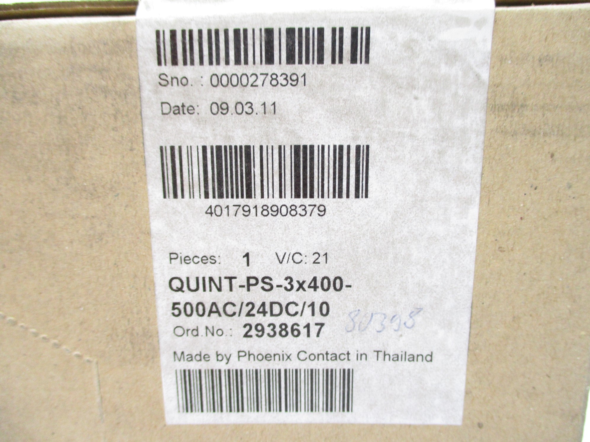 PHOENIX CONTACT QUINT-PS-3X400-500AC/24DC/10 NSFS