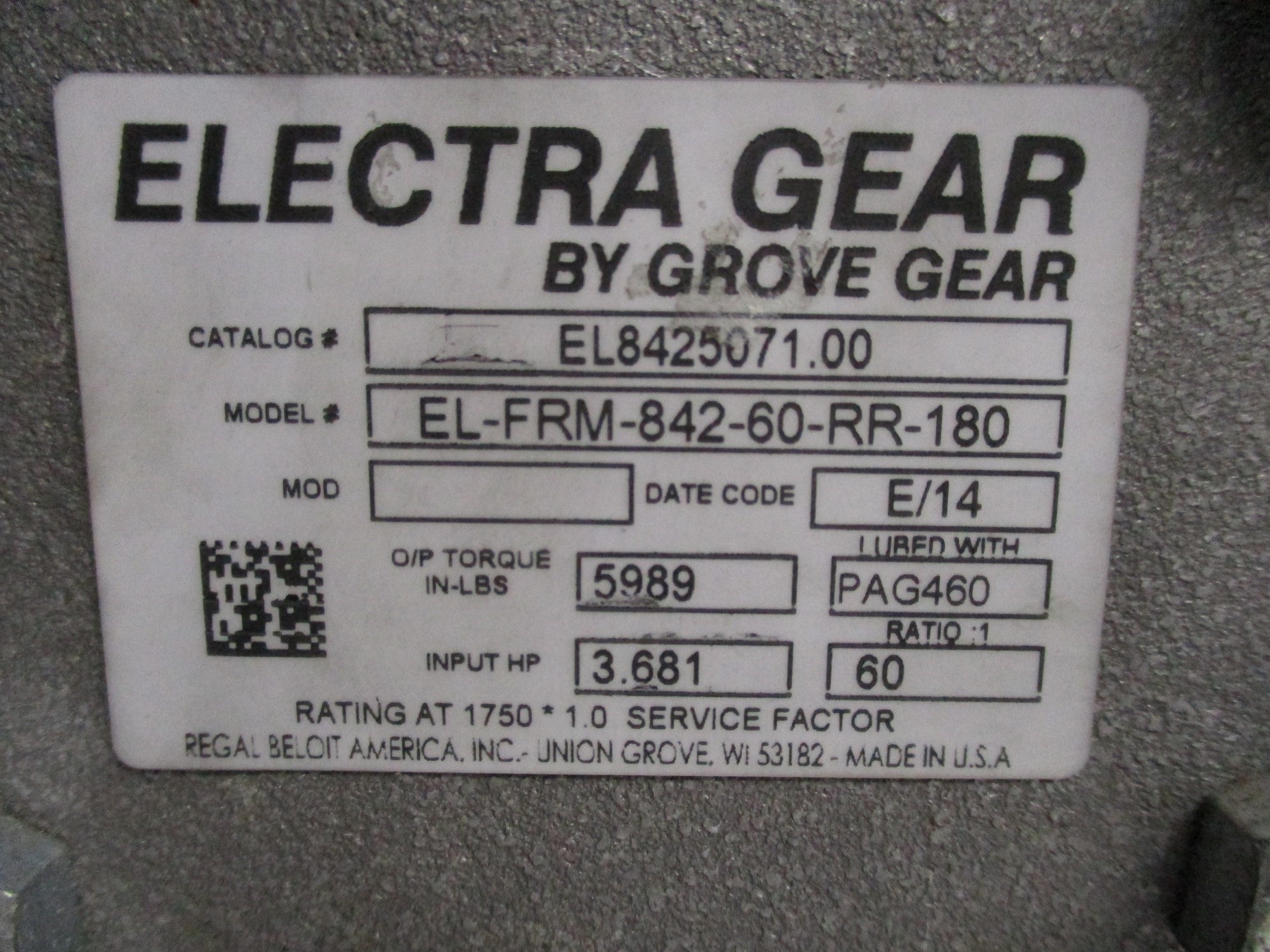GROVE GEAR EL-FRM-842-60-RR-180 EL8425071.00 NSNP