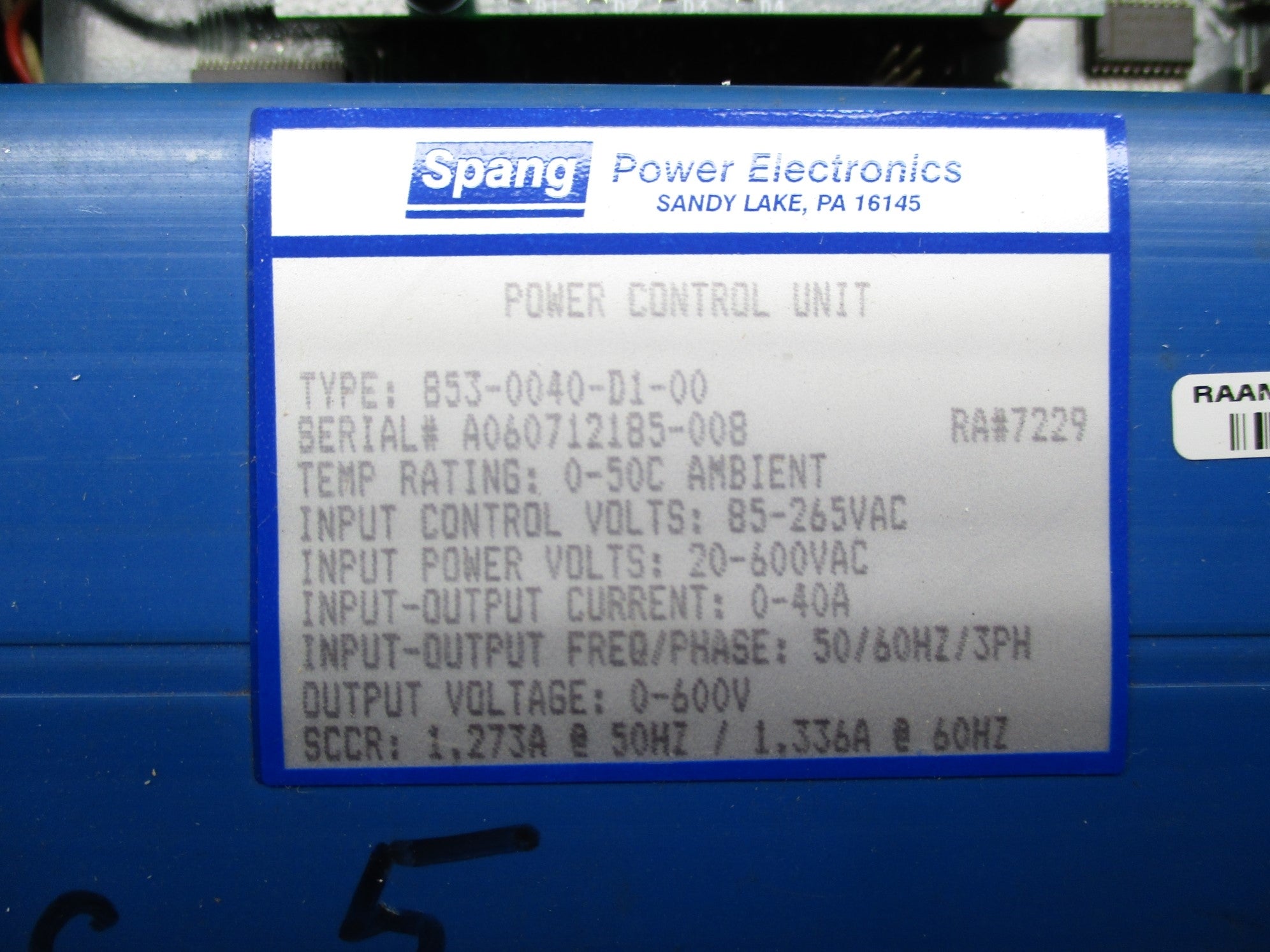 SPANG 853-0040-D1-00 (AS PICTURED) UNMP