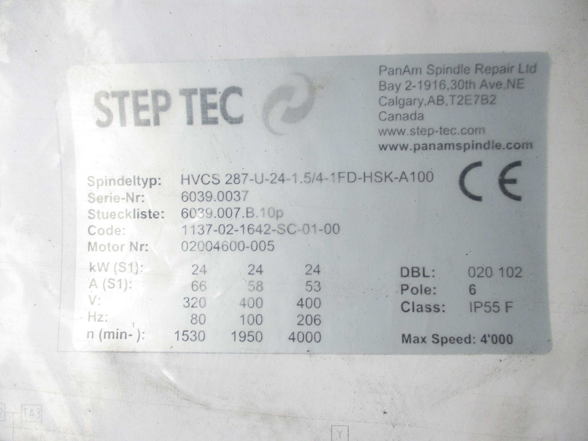 STEP TEC HVCS287-U-24-1.5/4-1FD-HSK-A100 REMAN