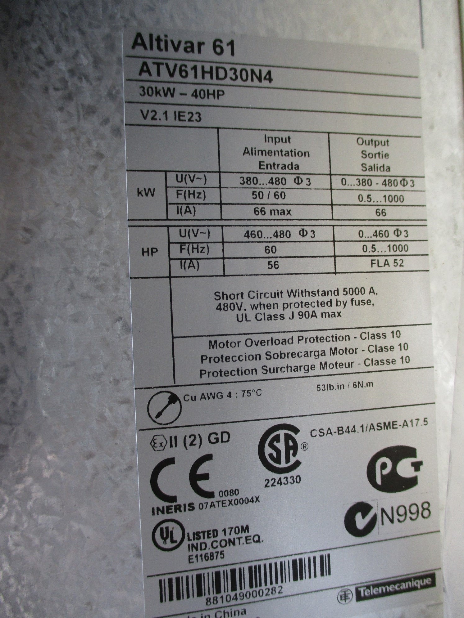 SCHNEIDER ELECTRIC ATV61HD30N4 NSMP