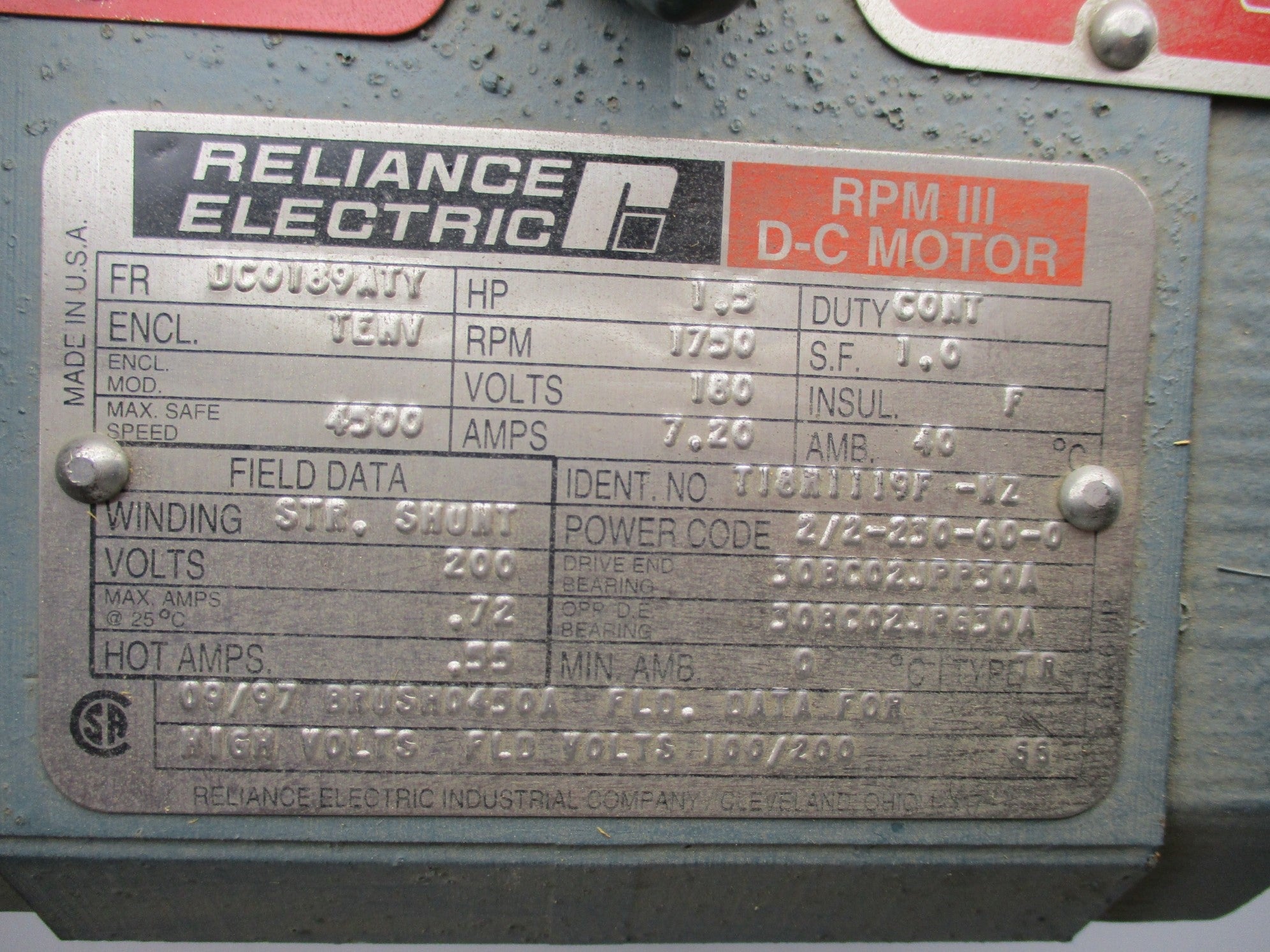 RELIANCE ELECTRIC T18R1119F-WZ (AS PICTURED) NSMP