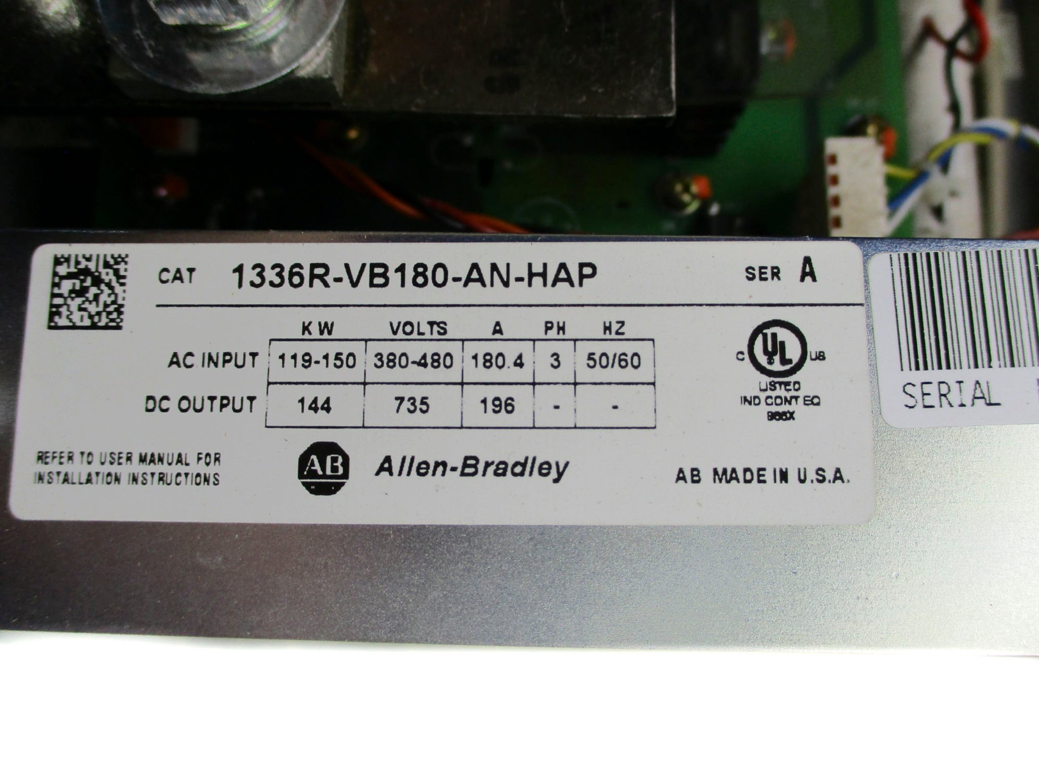 ALLEN BRADLEY 1336R-VB180-AN-HAP SER. A (AS PICTURED) NSNP