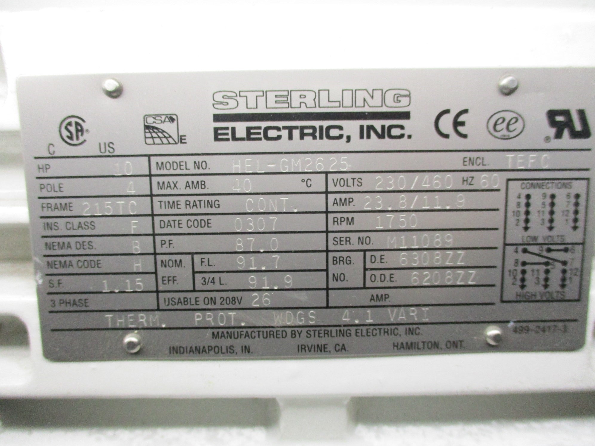 STERLING ELECTRIC HEL-GM2625 (AS PICTURED) NSNP