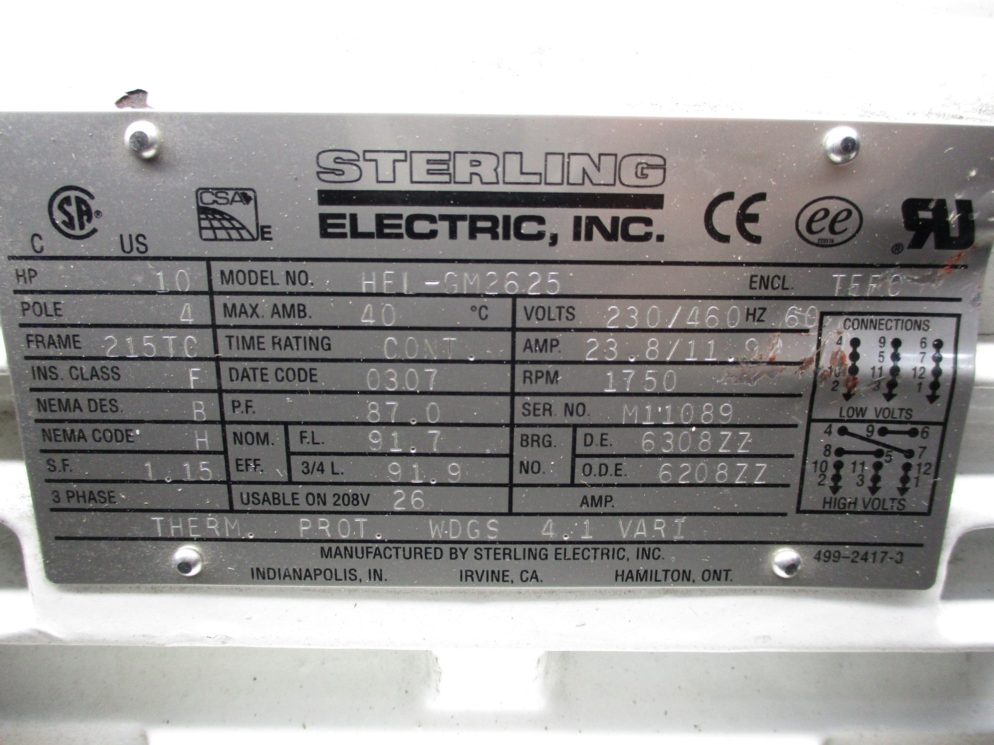 STERLING ELECTRIC HEL-GM2625 NSNP