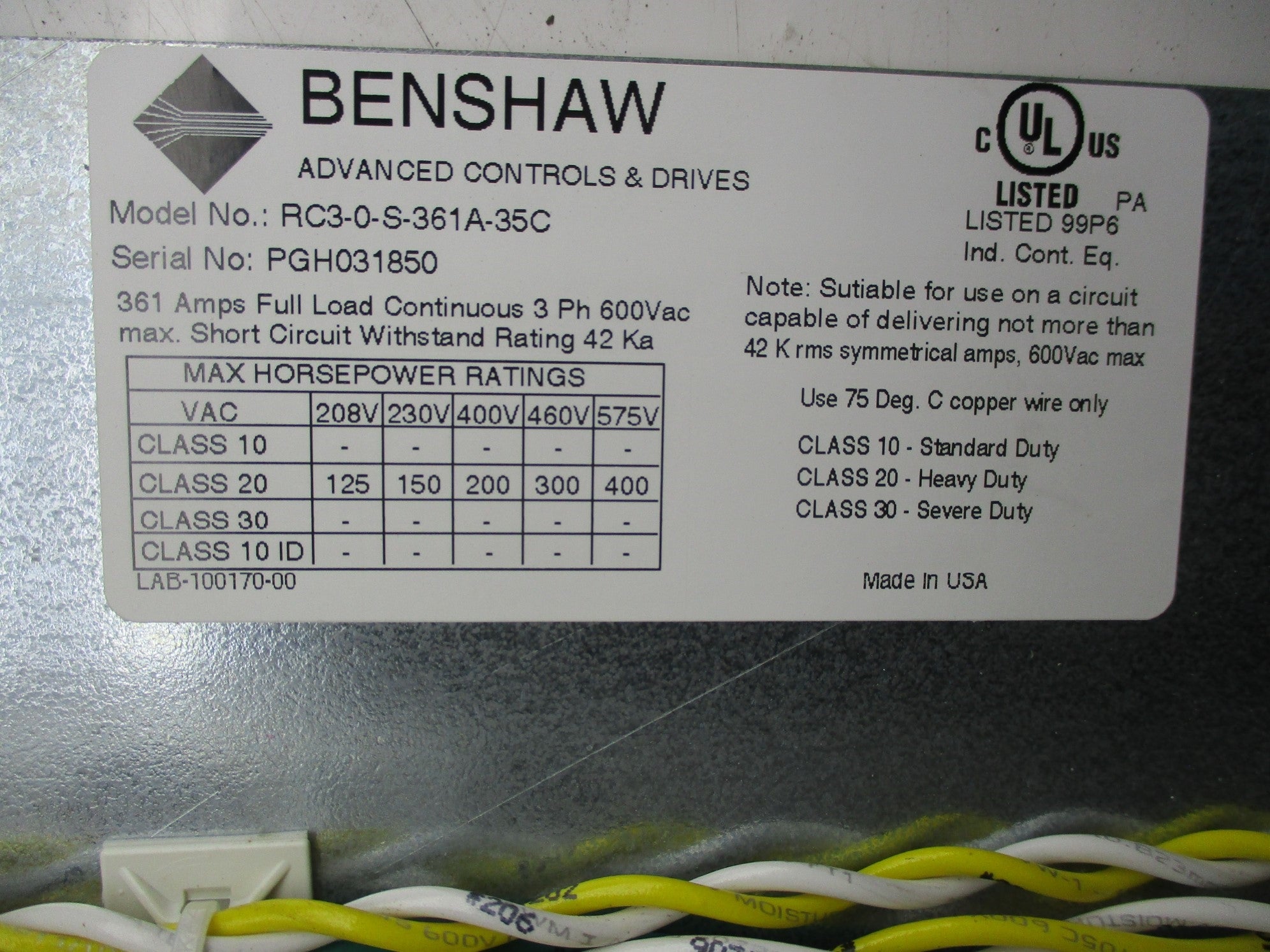 BENSHAW RC3-0-S-361A-35C (AS PICTURED) NSNP