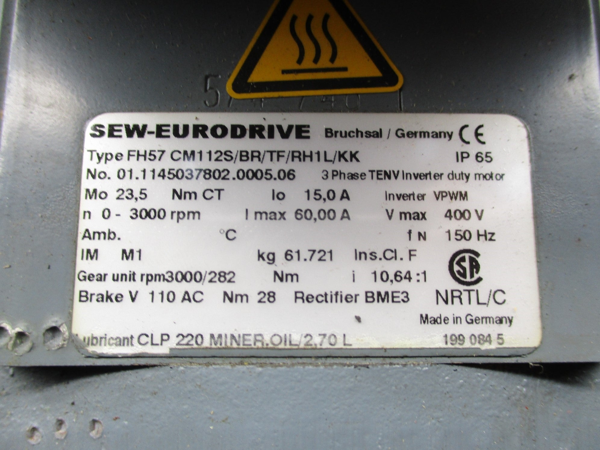 SEW-EURODRIVE FH57 CM112S/BR/TF/RH1L/KK UNMP
