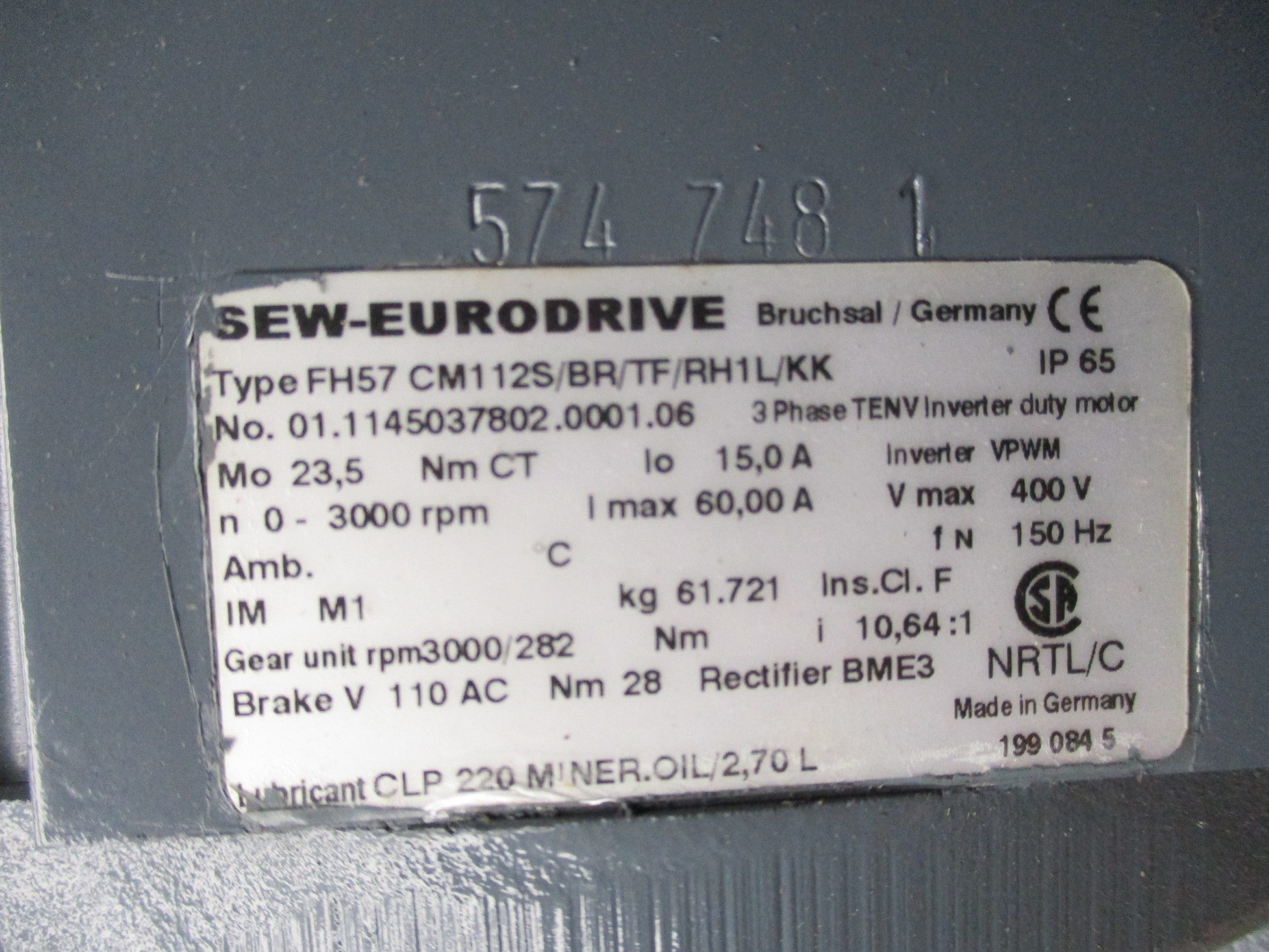 SEW-EURODRIVE FH57 CM112S/BR/TF/RH1L/KK NSNP