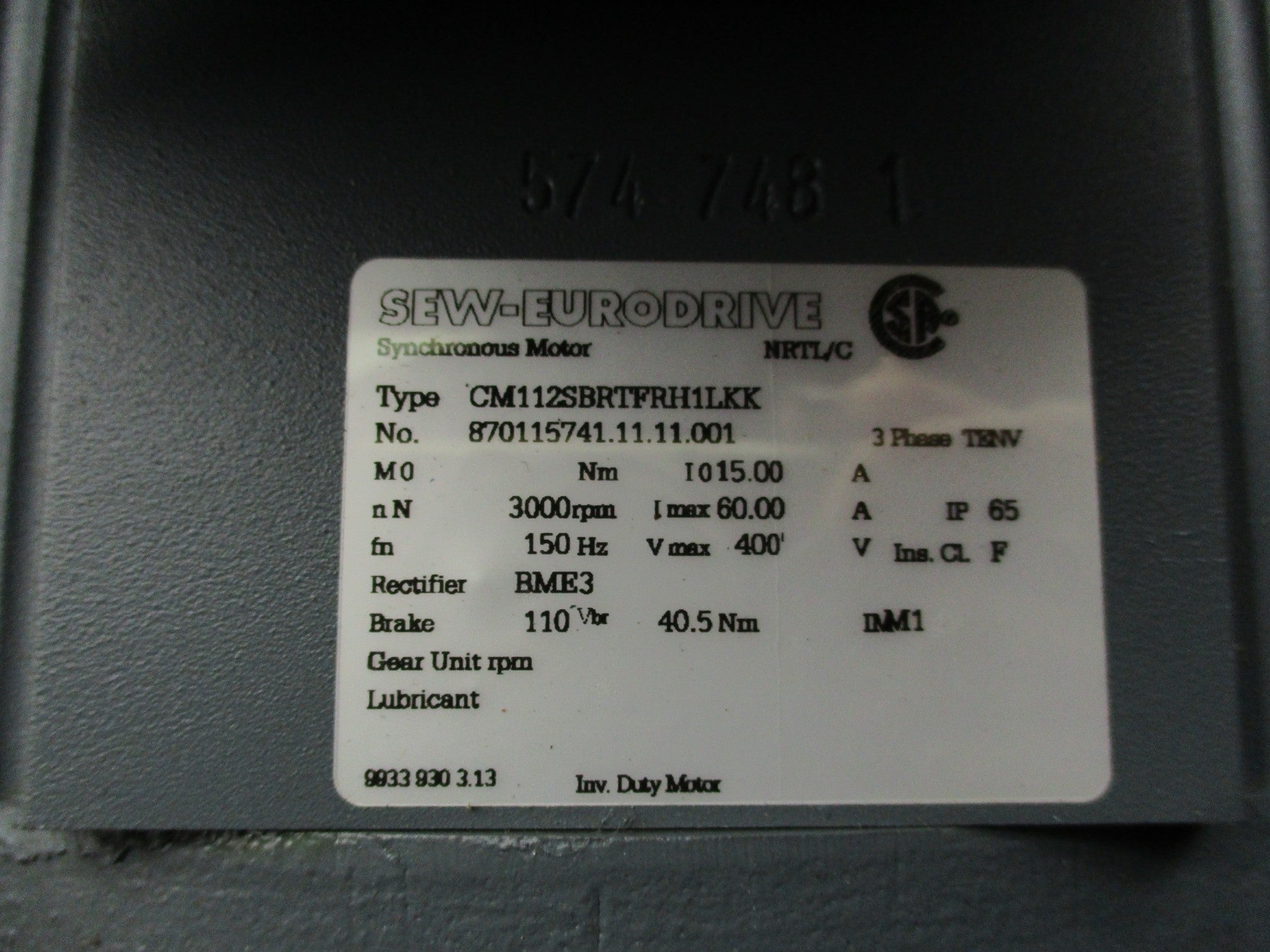 SEW-EURODRIVE FH57 CM112SBRTFRH1LKK NSNP