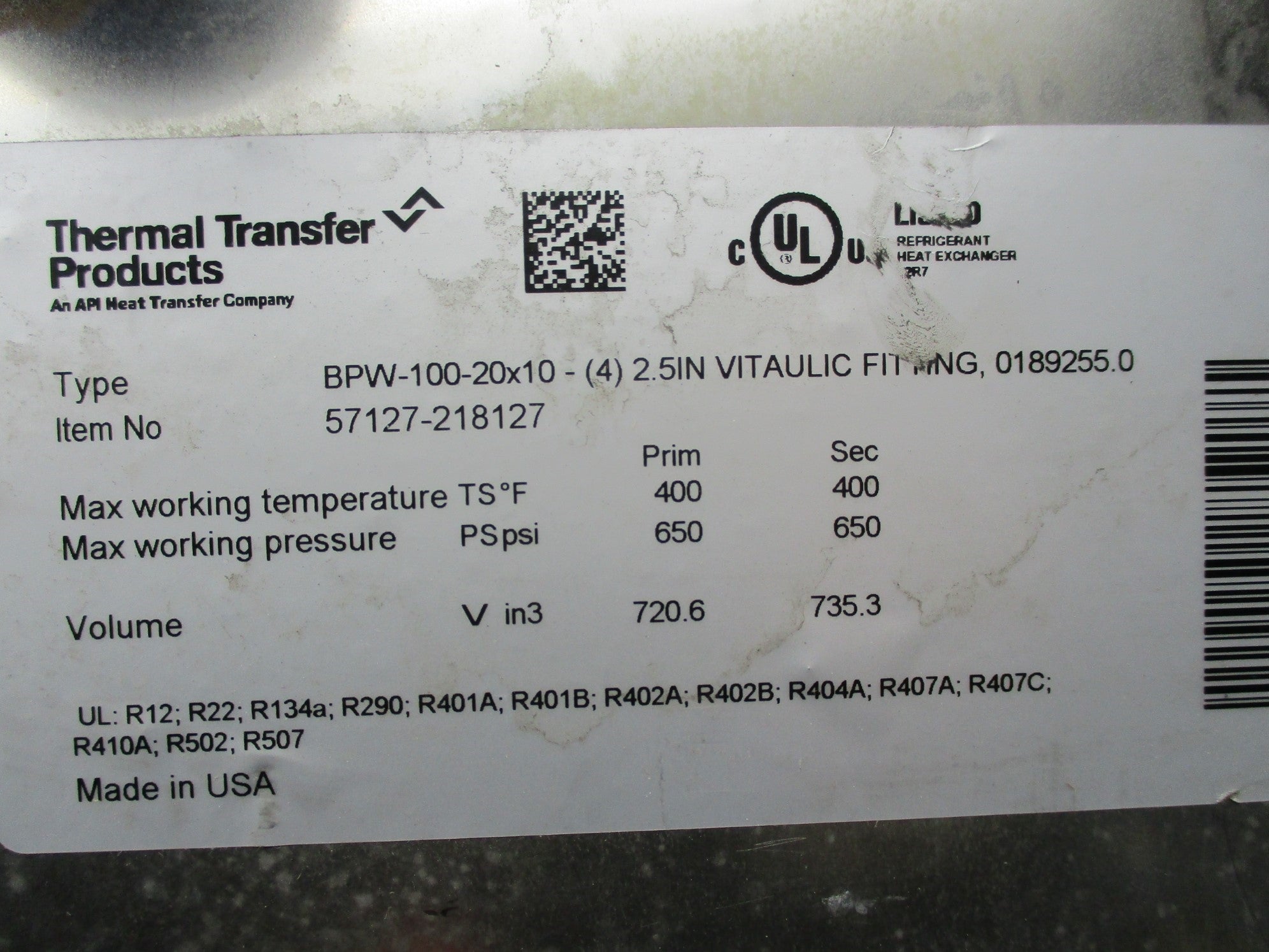THERMAL TRANSFER PRODUCTS BPW-100-20x10-(4) 57127-218127 NSNP