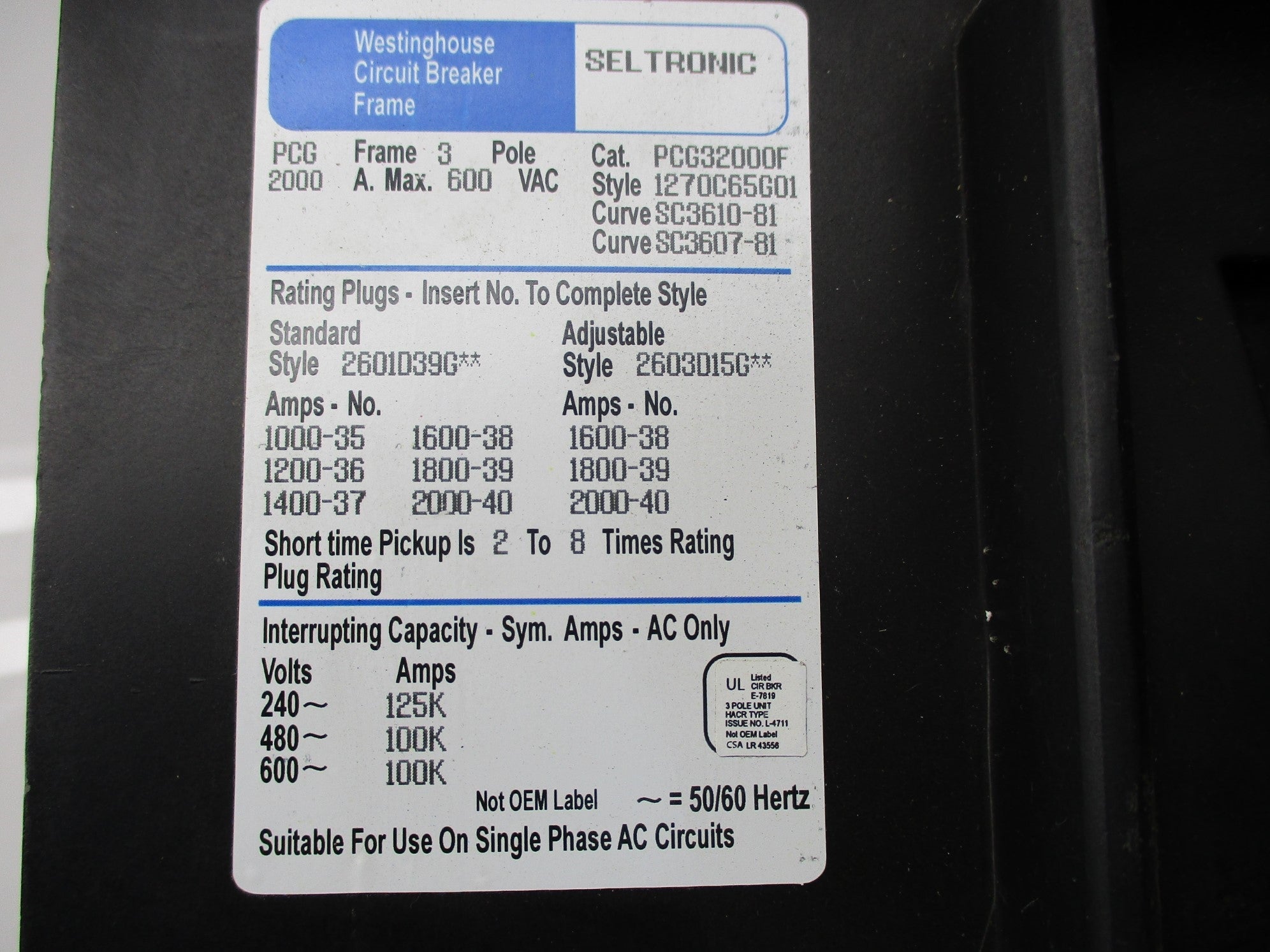 WESTINGHOUSE PCG32000F 600VAC 2000A UNMP