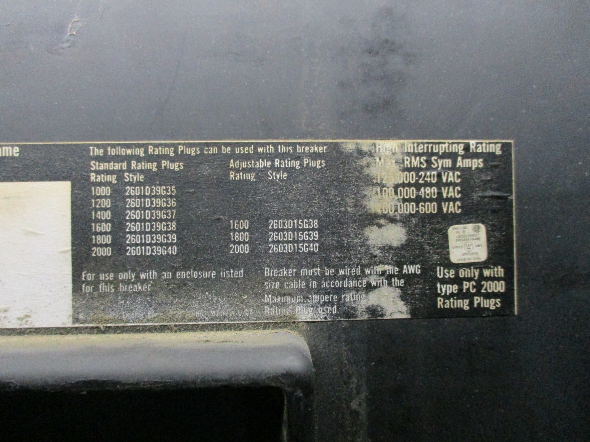 WESTINGHOUSE PCG32000F 600VAC 2000A (AS PICTURED) UNMP