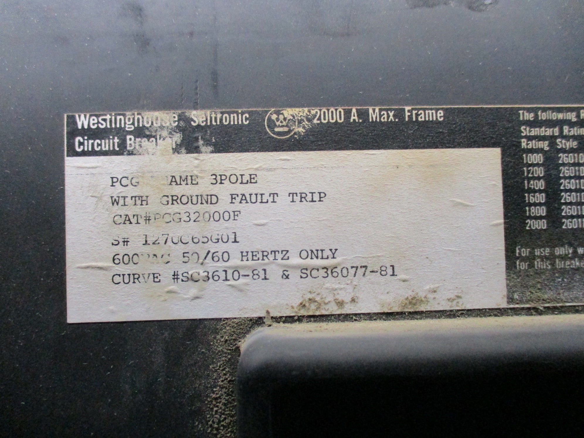 WESTINGHOUSE PCG32000F 600VAC 2000A (AS PICTURED) UNMP