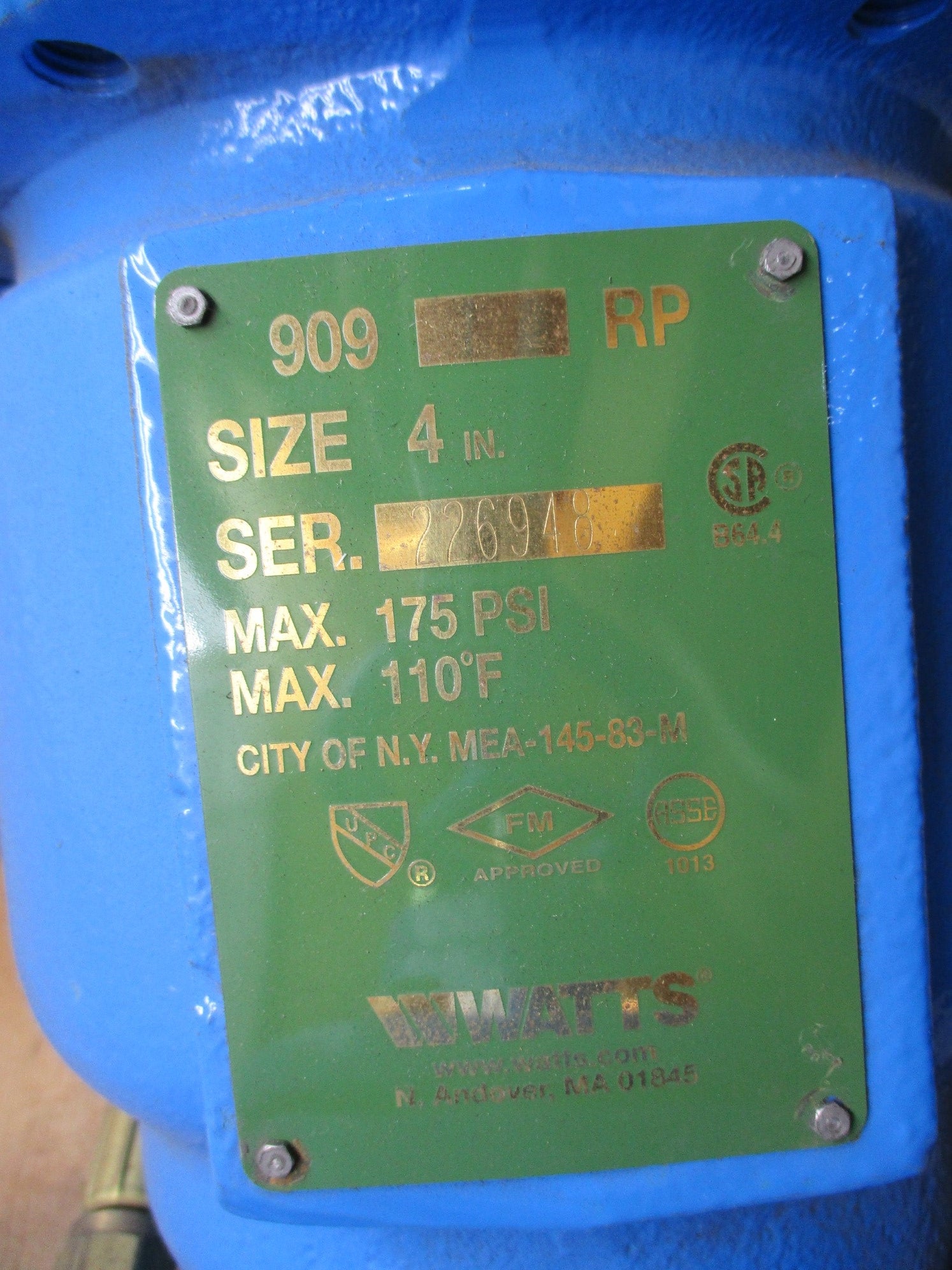 WATTS 4 909-NRS 175PSI NSMP