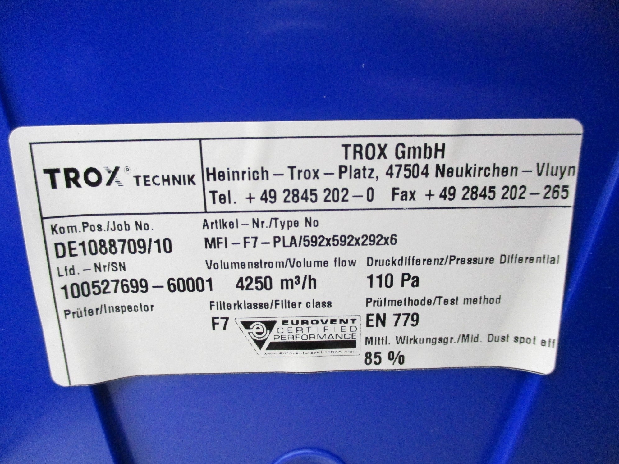 TROX TECHNIK MFI-F7-PLA/592X592X292X6 NSMP