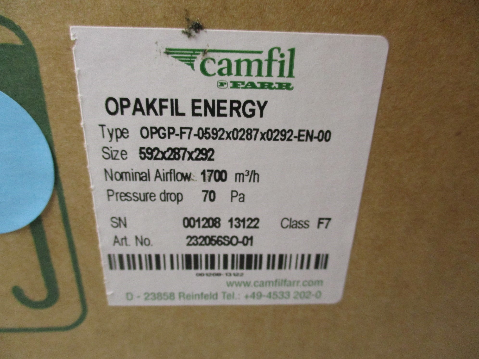 CAMFIL FARR OPGP-F7-0592x0287x0292-EN-00 NSMP