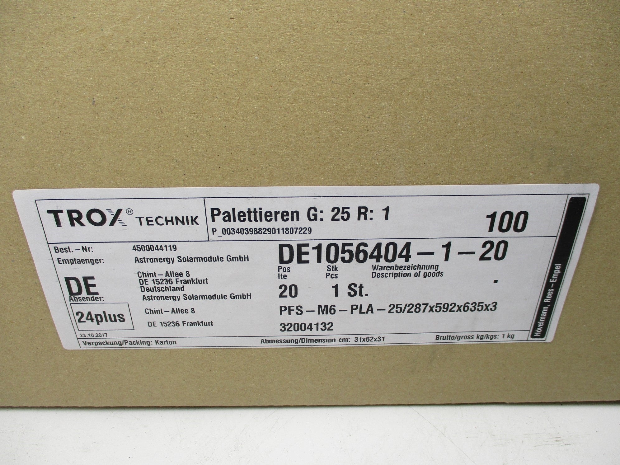 TROX TECHNIK PFS-M6-PLA-25/287X592X635X3 NSMP