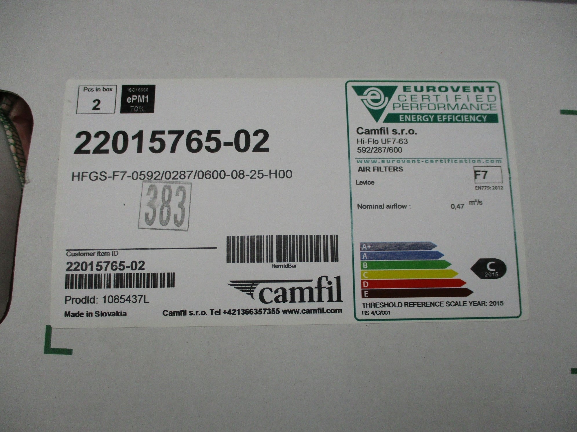 CAMFIL FARR HFGS-F7-0592/0287/0600-08-25-H00 (PKG OF 2) NSMP