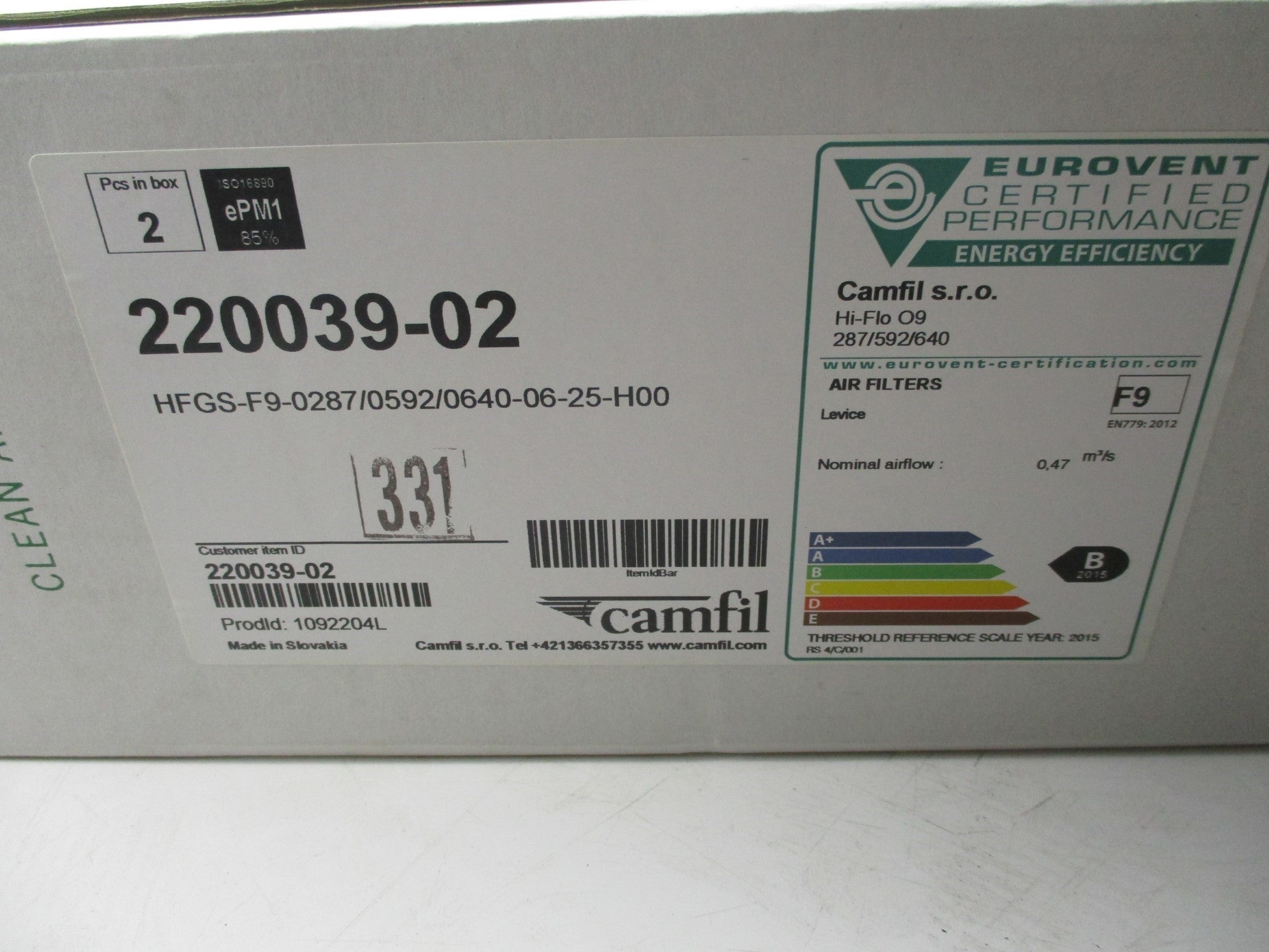 CAMFIL FARR HFGS-F9-0287/0592/0640-06-25-H00 (PKG OF 2) NSMP