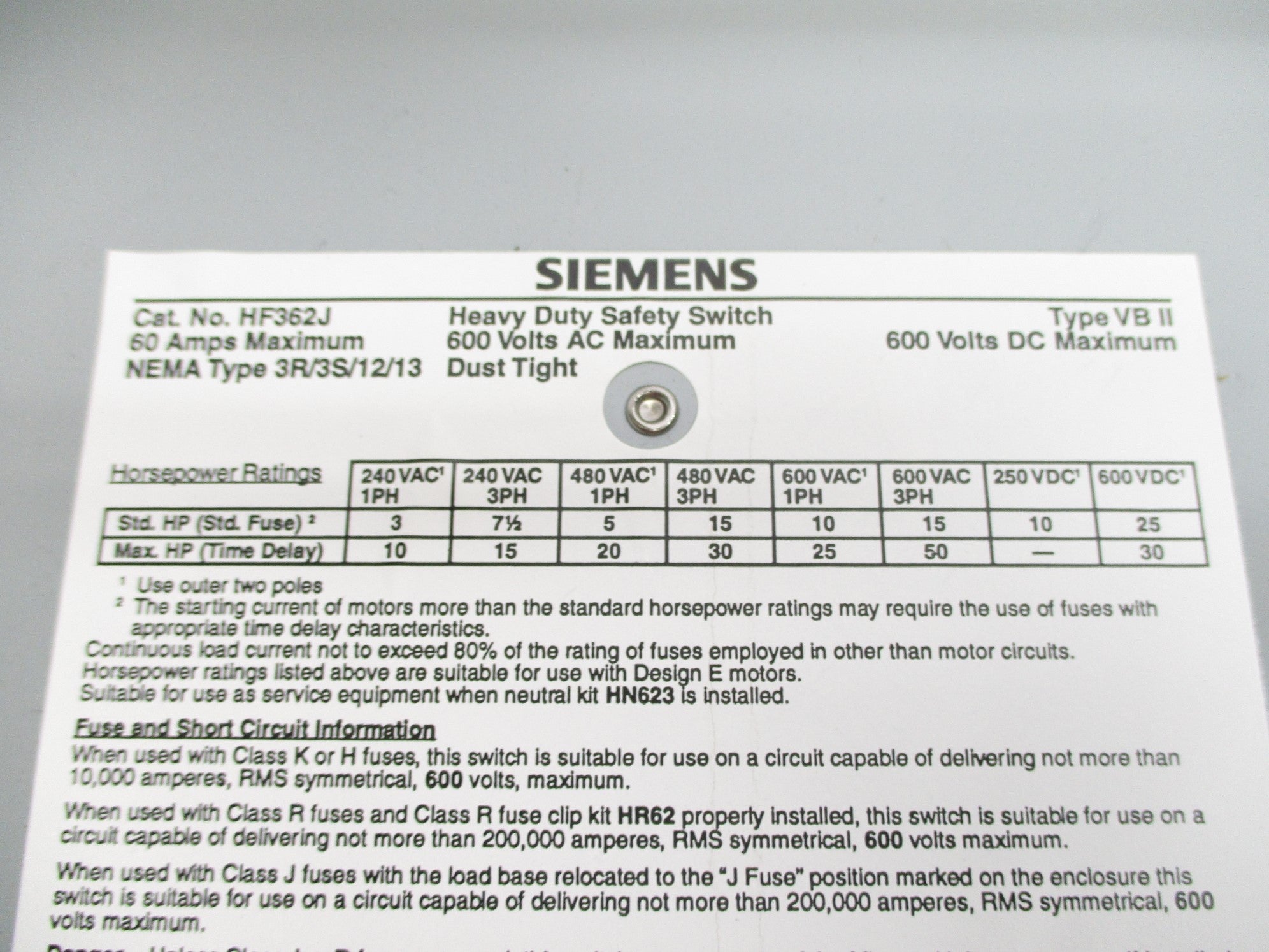 SIEMENS HF362J UNMP