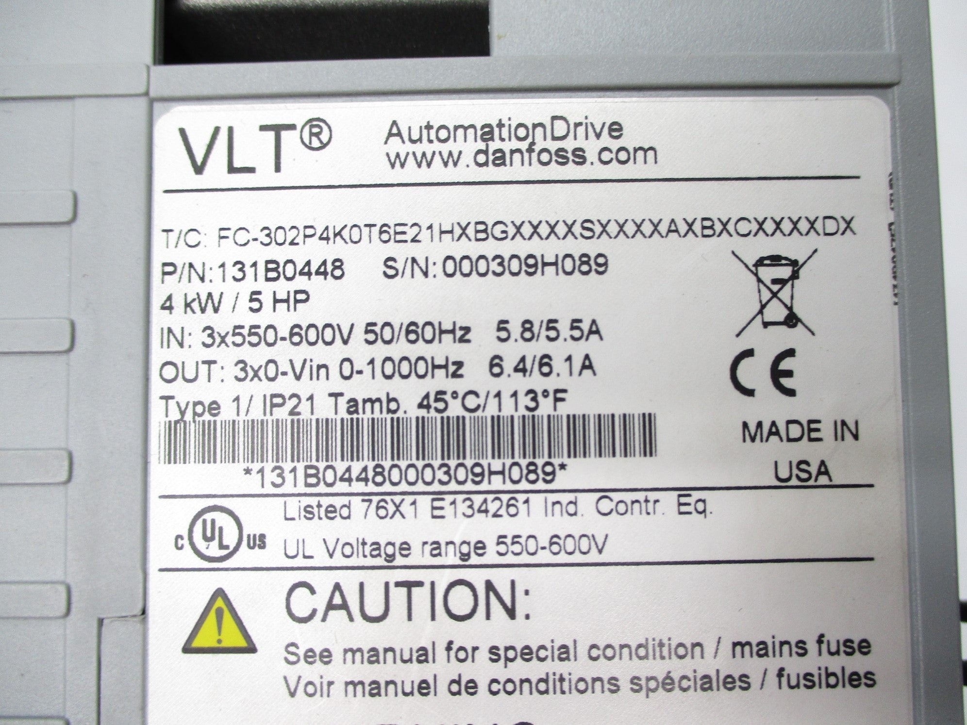 DANFOSS FC-302P4K0T6E21HXBGXXXXSXXXXAXBXCXXXXDX 131B0448 NSNP