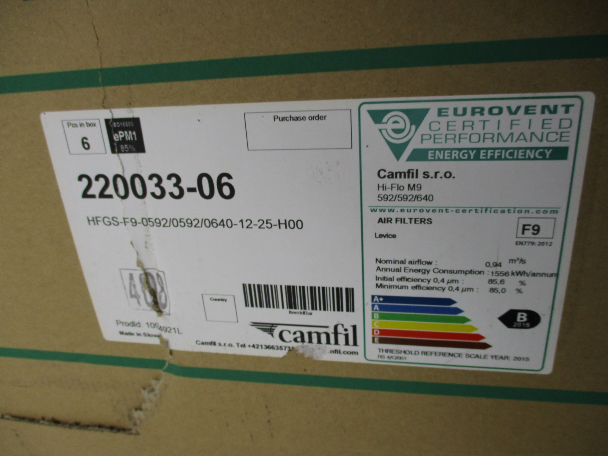 CAMFIL FARR HFGS-F9-0592/0592/0640-12-25-H00 (PKG OF 6) NSMP