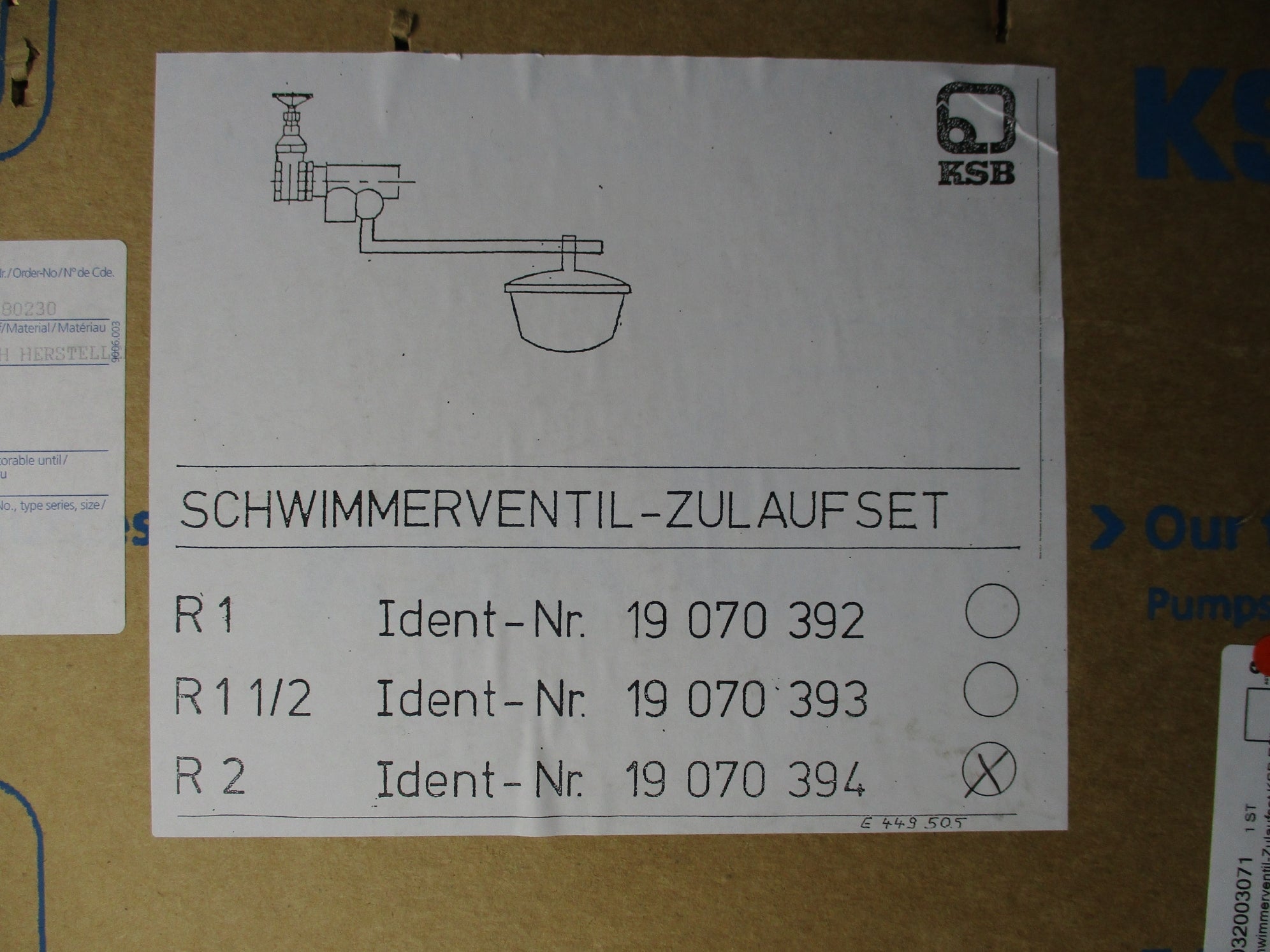 KSB 19070394 99-3 R2 VALVE INLET SET NSFS