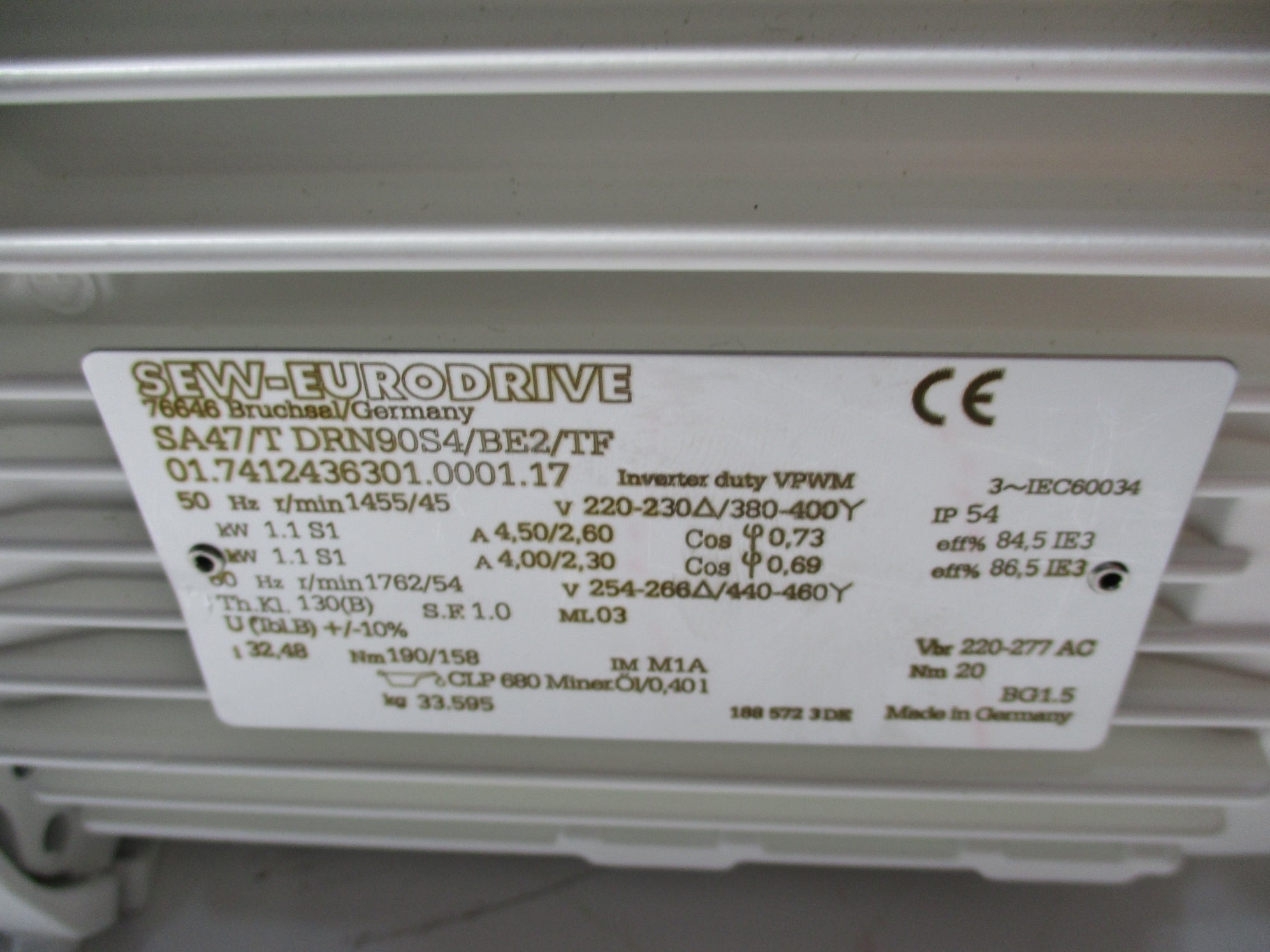 SEW EURODRIVE SA47/T DRN90S4/BE2/TF (AS PICTURED) NSNP