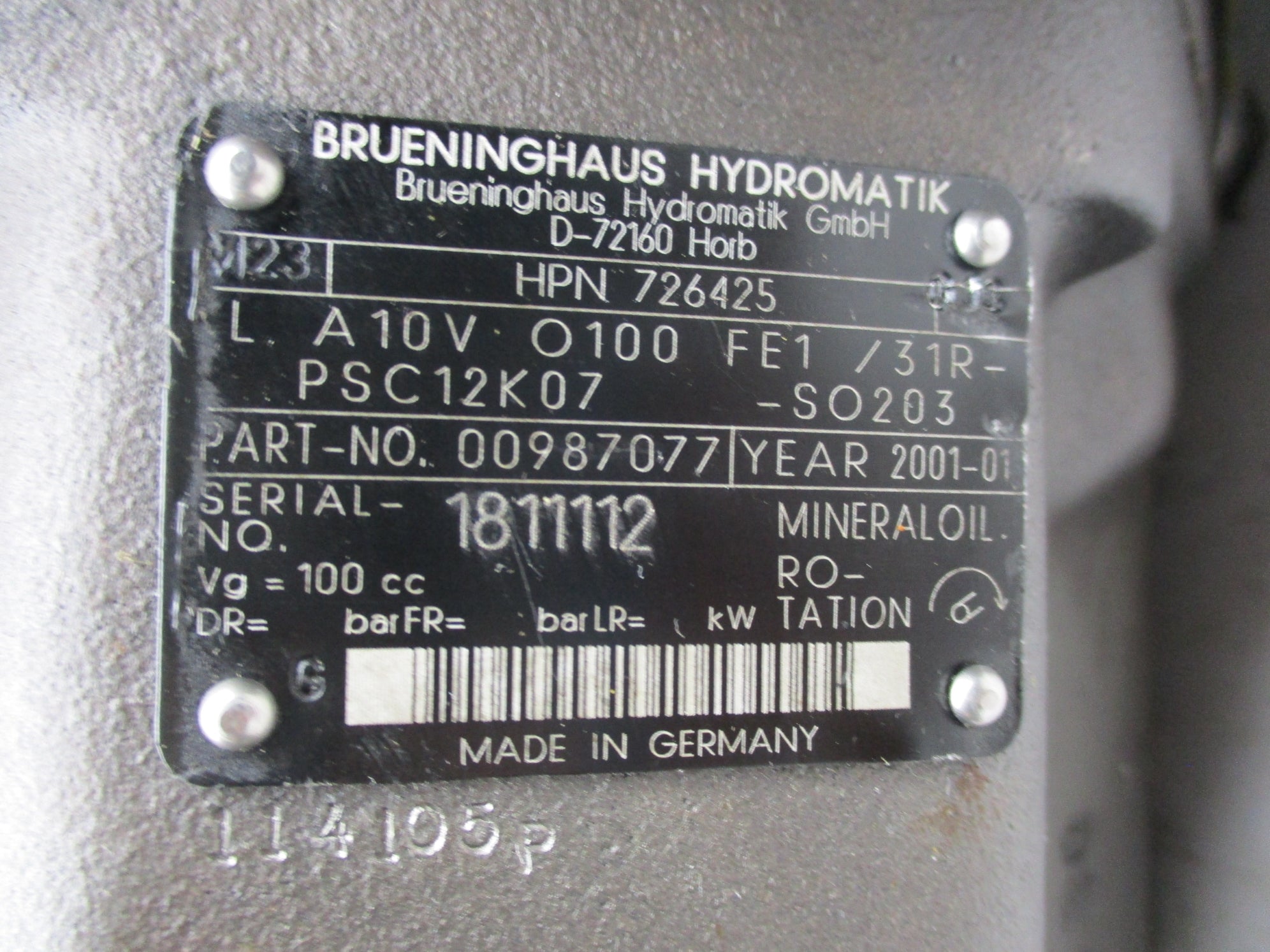 BRUENINGHAUS HYDROMATIK LA10VO100FE1/31R-PSC12K07-SO203 00987077 NSNP