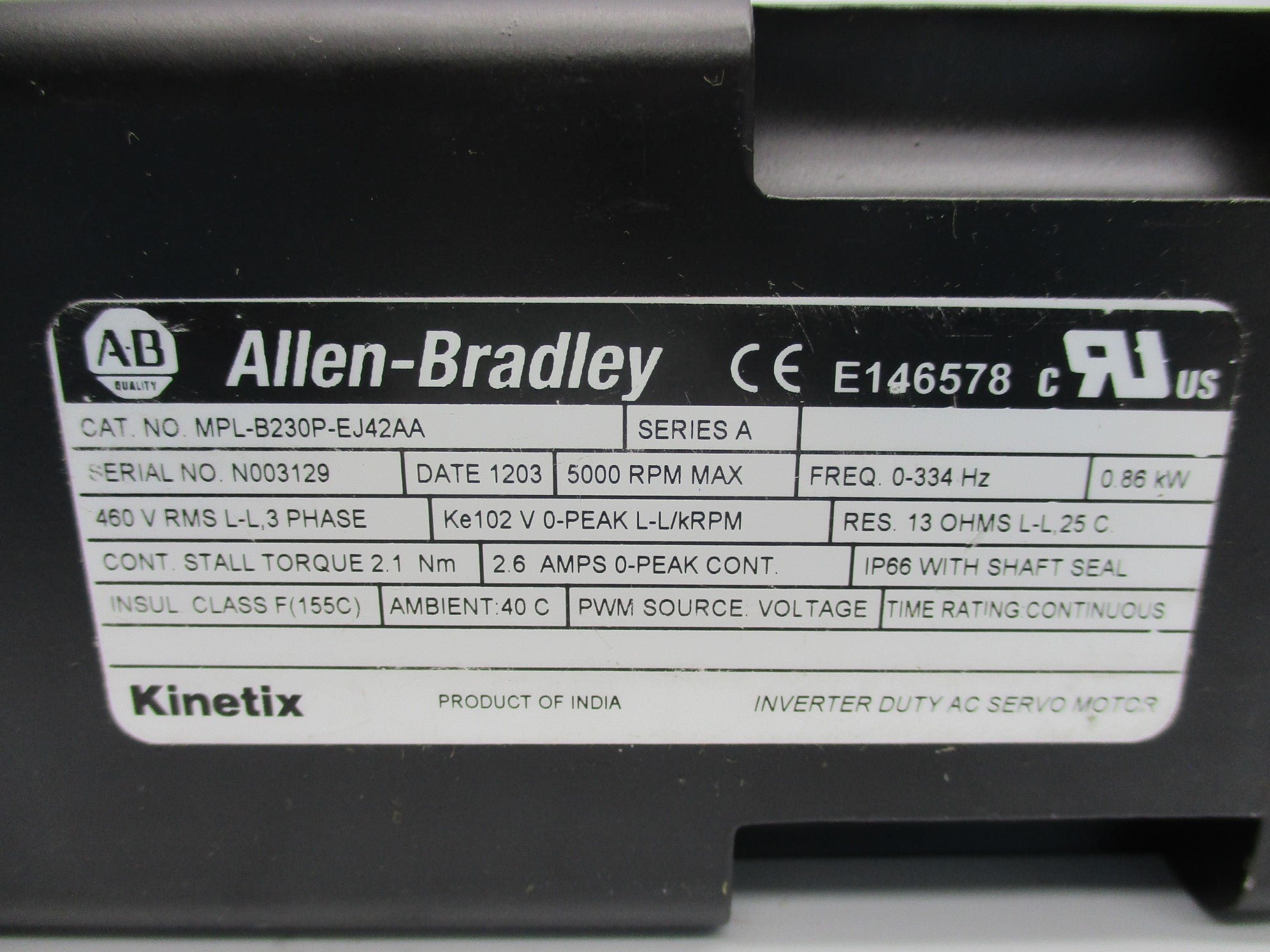 ALLEN BRADLEY MPL-B230P-EJ42AA SER. A NSNP