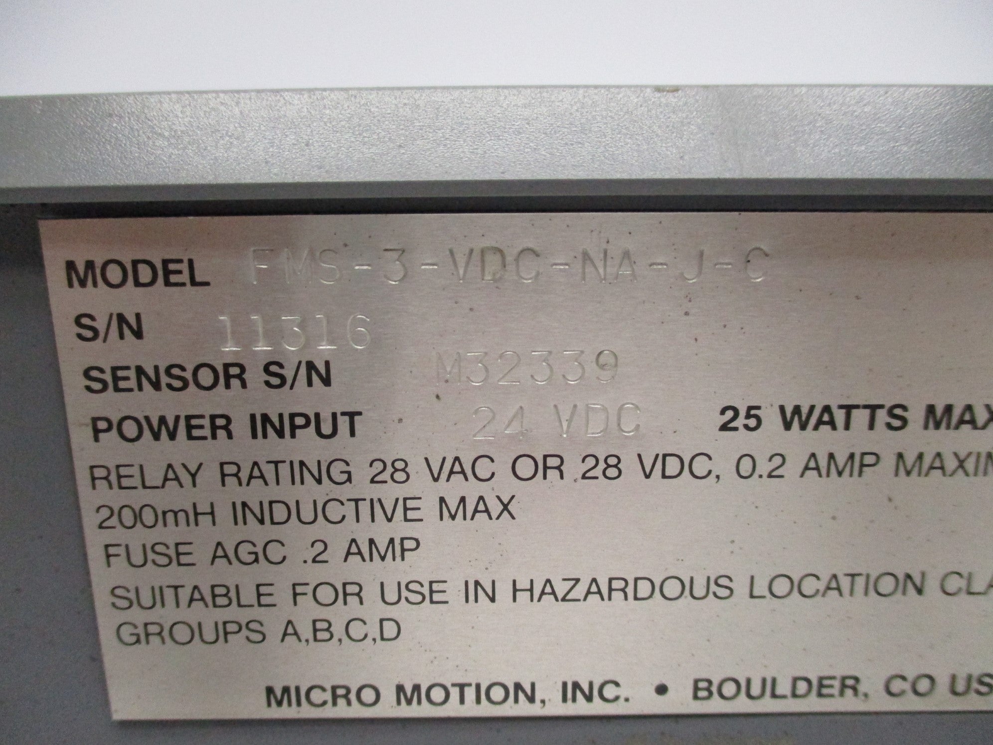 MICRO MOTION FMS-3-VDC-NA-J-C UNMP