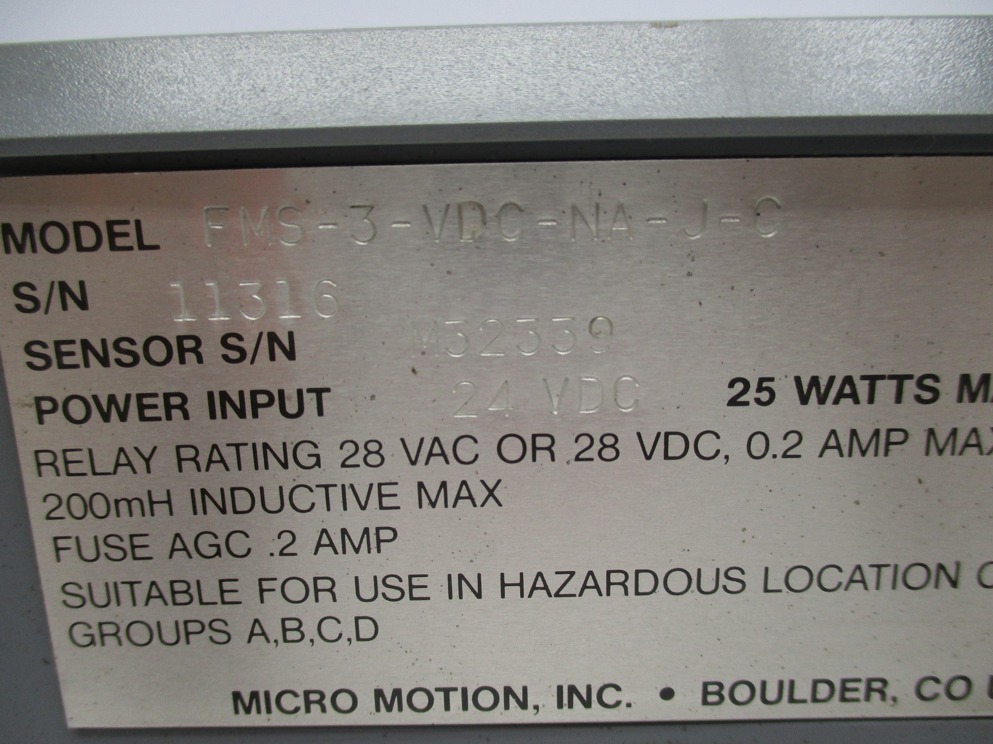 MICRO MOTION FMS-3-VDC-NA-J-C UNMP