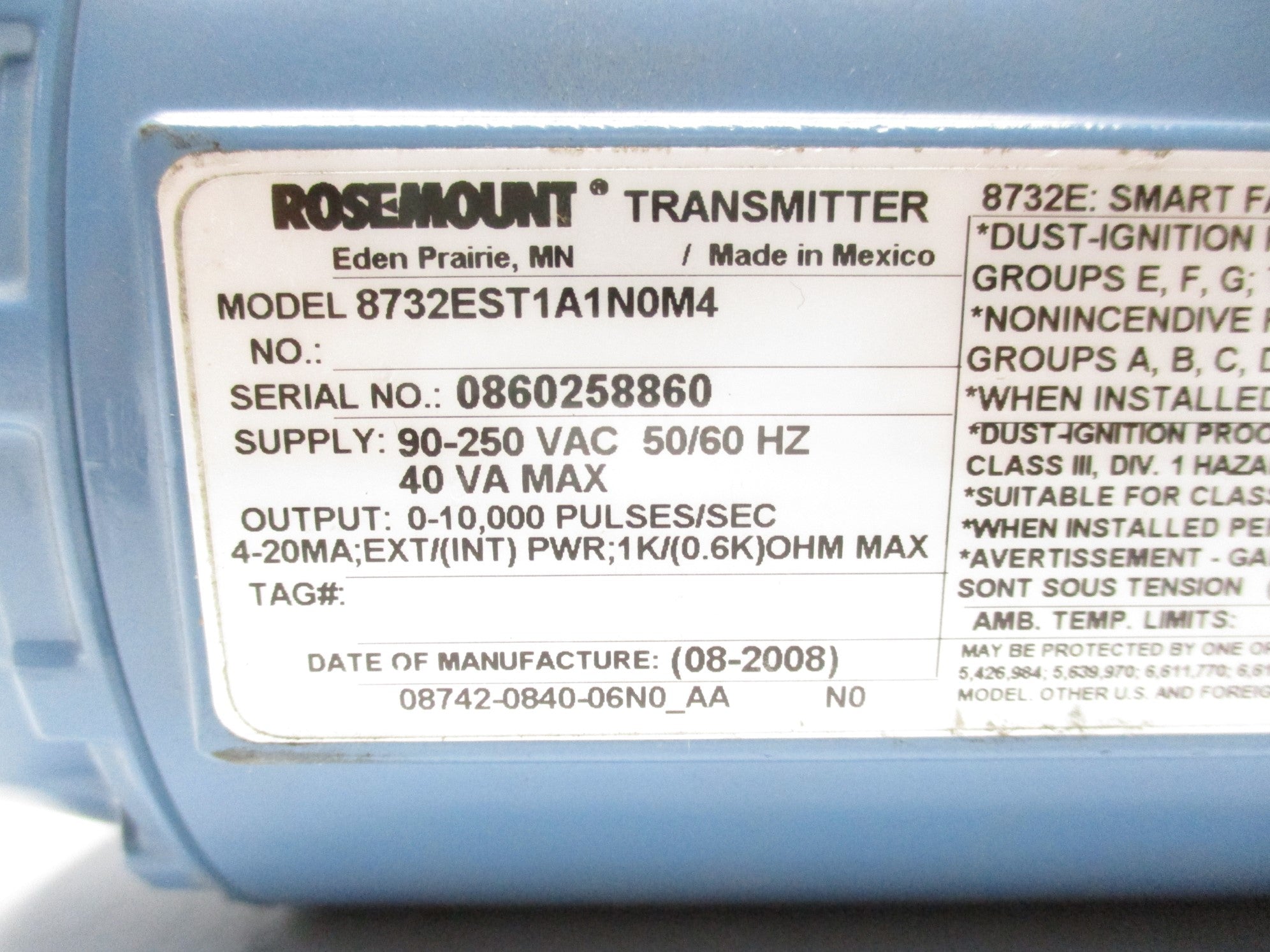 ROSEMOUNT 8732EST1A1N0M4 8721ASA015UA2N0AH NSNP