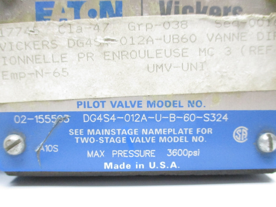 EATON DG4S4-012A-U-B-60-S324 110/120V 3600PSI NSNP