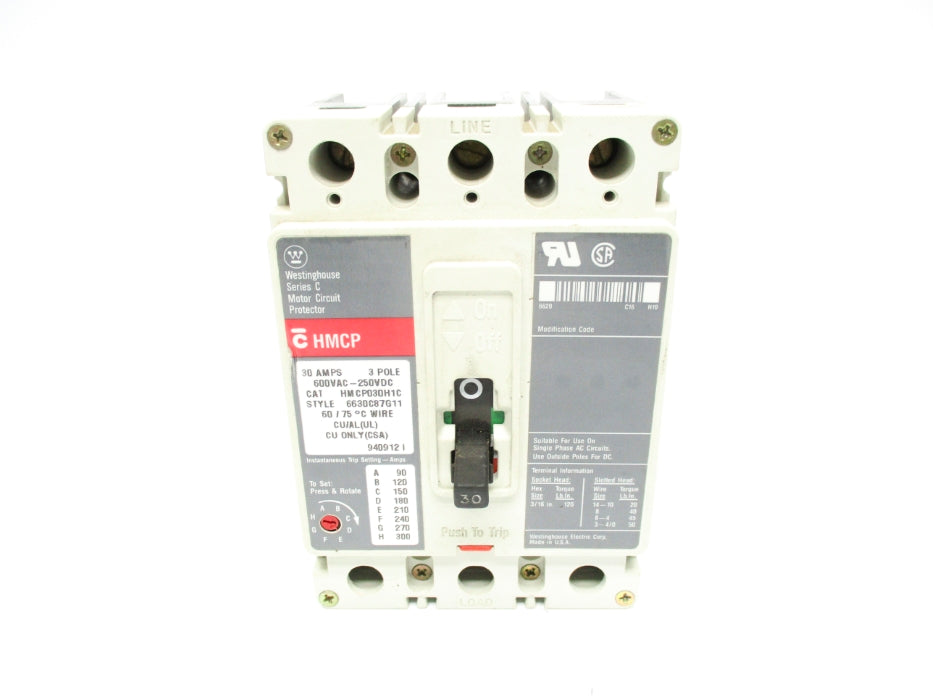 WESTINGHOUSE HMCP030H1C SER. C 600VAC 30A UNMP