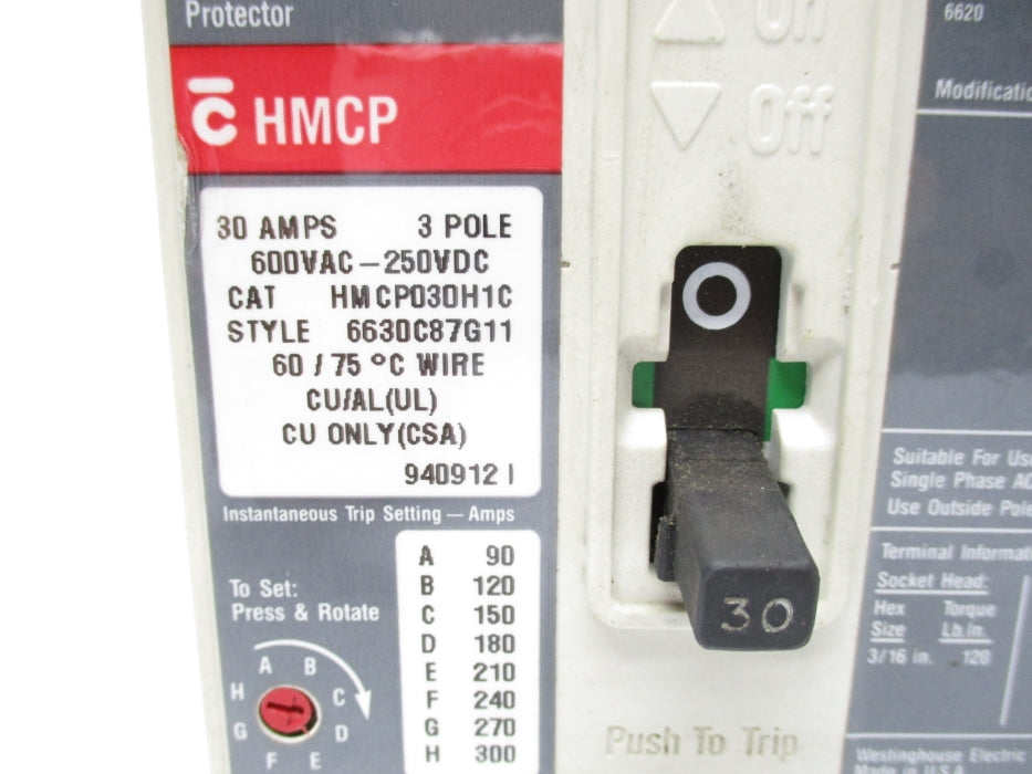 WESTINGHOUSE HMCP030H1C SER. C 600VAC 30A UNMP