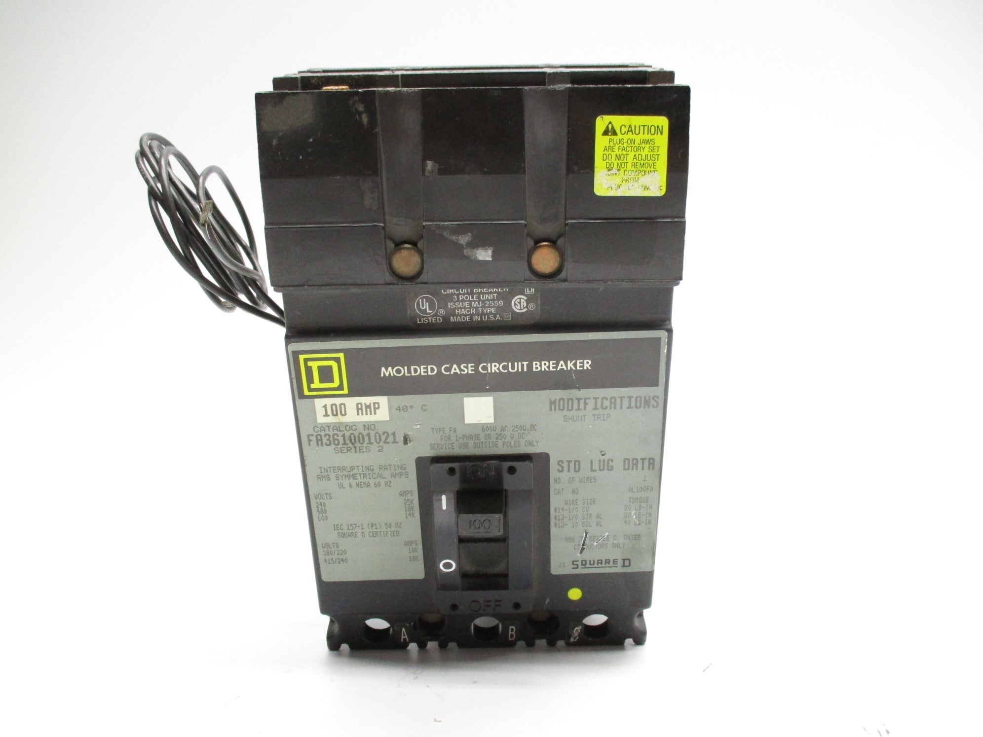 SQUARE D FA361001021 100A 600VAC UNMP