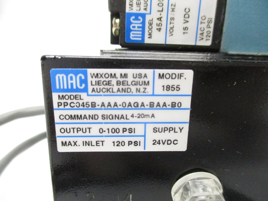 MAC PPC045B-AAA-0AGA-BAA-B0 15VDC 120PSI UNMP