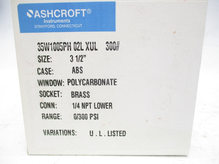 ASHCROFT 35W1005PH02LXUL 0-300PSI NSMP