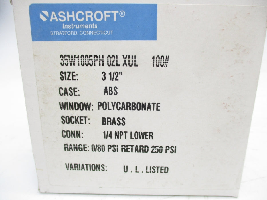 ASHCROFT 35W1005PH02LXUL 0-80PSI 250PSI NSMP