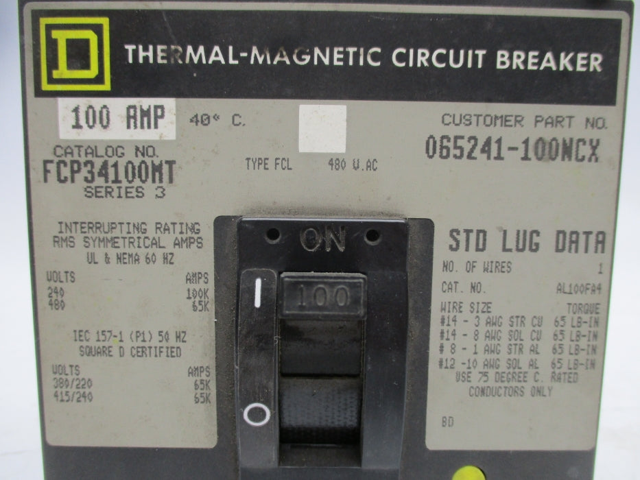 SQUARE D FCP34100MT 100A 480VAC NSNP