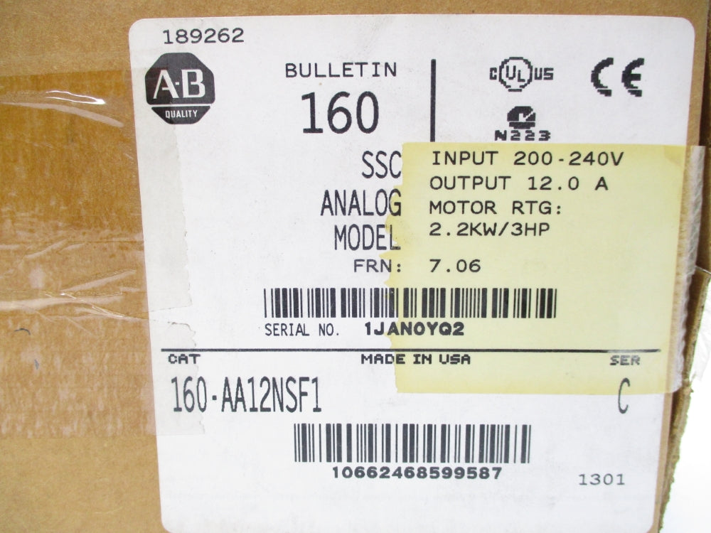ALLEN BRADLEY 160-AA12NSF1 SER. C F/W 7.06 NSMP
