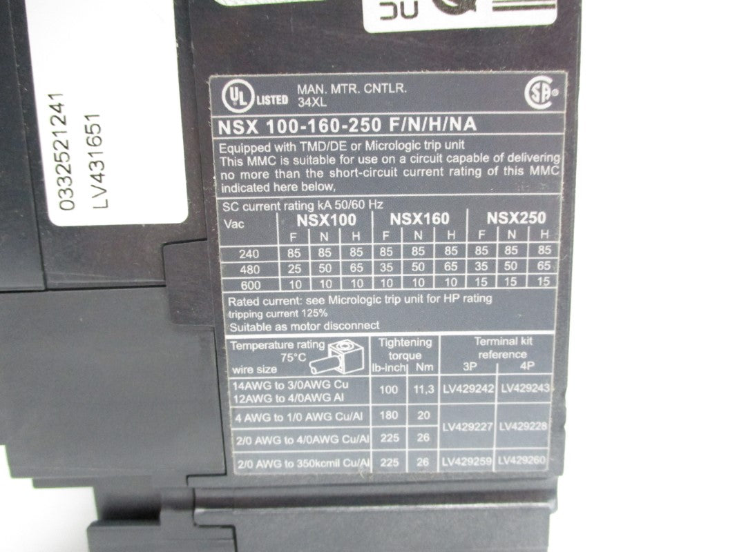 SCHNEIDER ELECTRIC LV431651 NSX250F 800V 200A NSNP